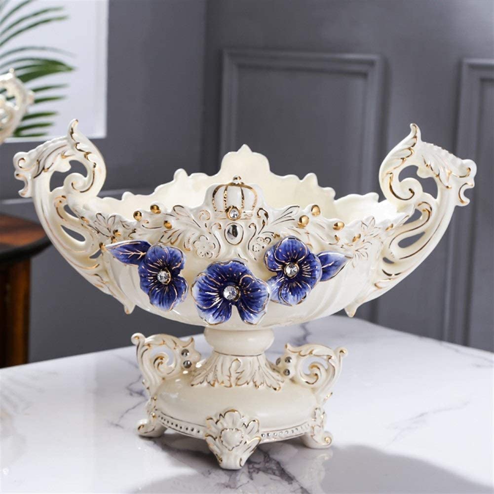 Blue Plum European-Style Ceramic Fruit Plate - Elegant Serving Dish for Fruits, Desserts & Snacks - Medium Size Decorative Bowl for Dining Table, Kitchen Counter & Living Room Display