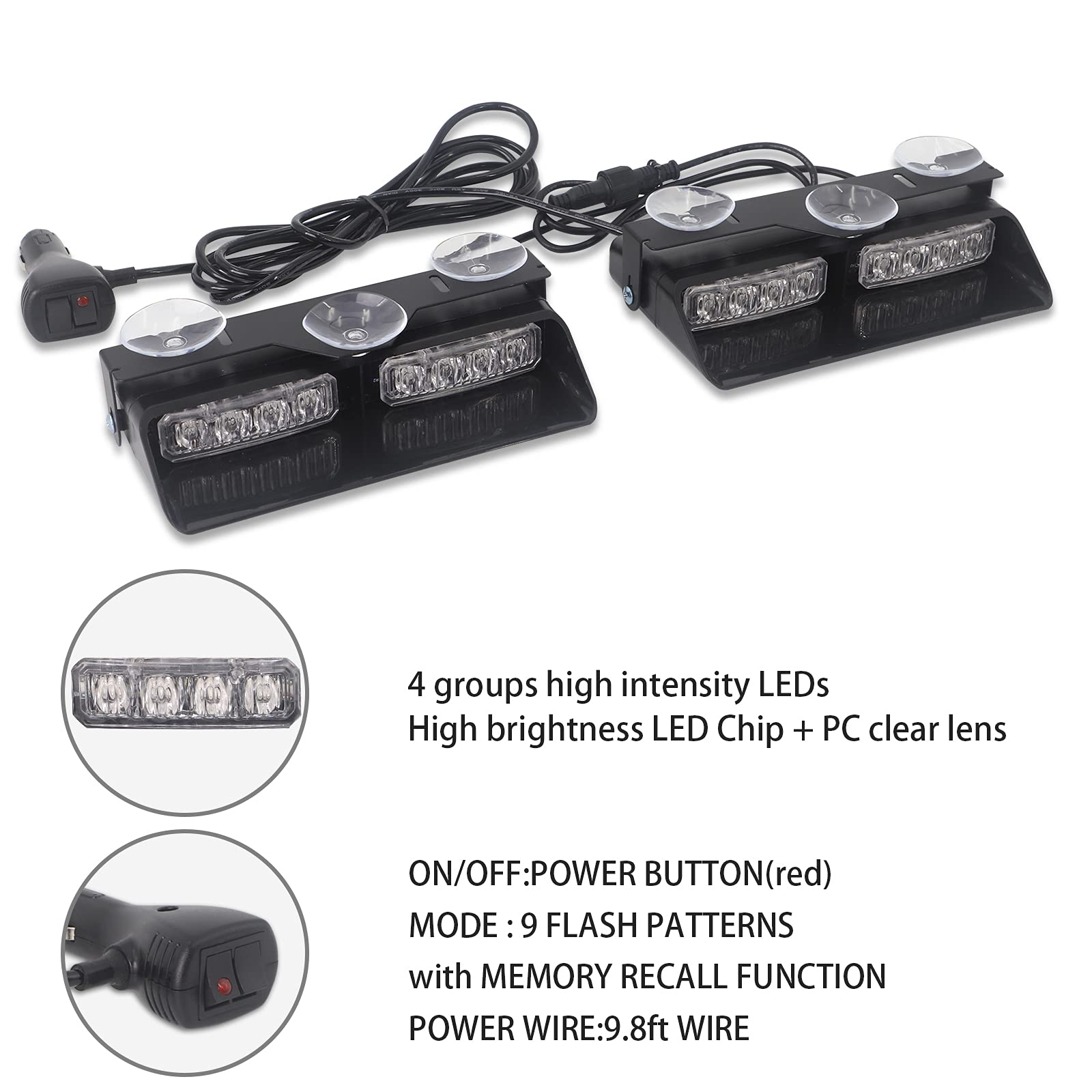 XRIDONSEN 2 in 1 Blue Emergency Strobe Lights - 16 LED Warning Safety Flashing Lights with Suction Cups for Windshield - Perfect for Ambulance, Firefighter, Police Vehicles & Trucks (2×7.16 inch) - Ideal for Emergency Response, Roadside Assistance & Nighttime Visibility
