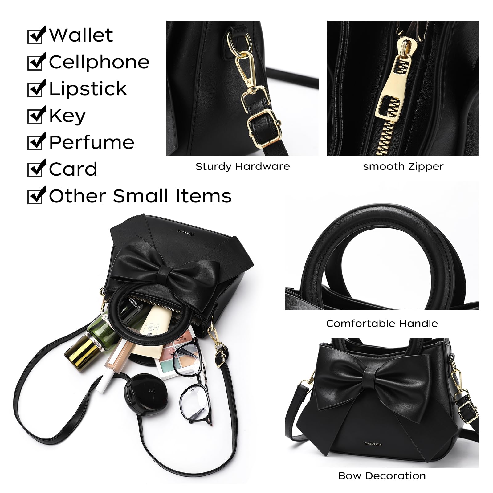 Stylish Vegan Leather Crossbody Bag for Women - Small Purse with Top Carry Handle & Cute Bow Knot | Perfect for Everyday Use, Travel & Shopping