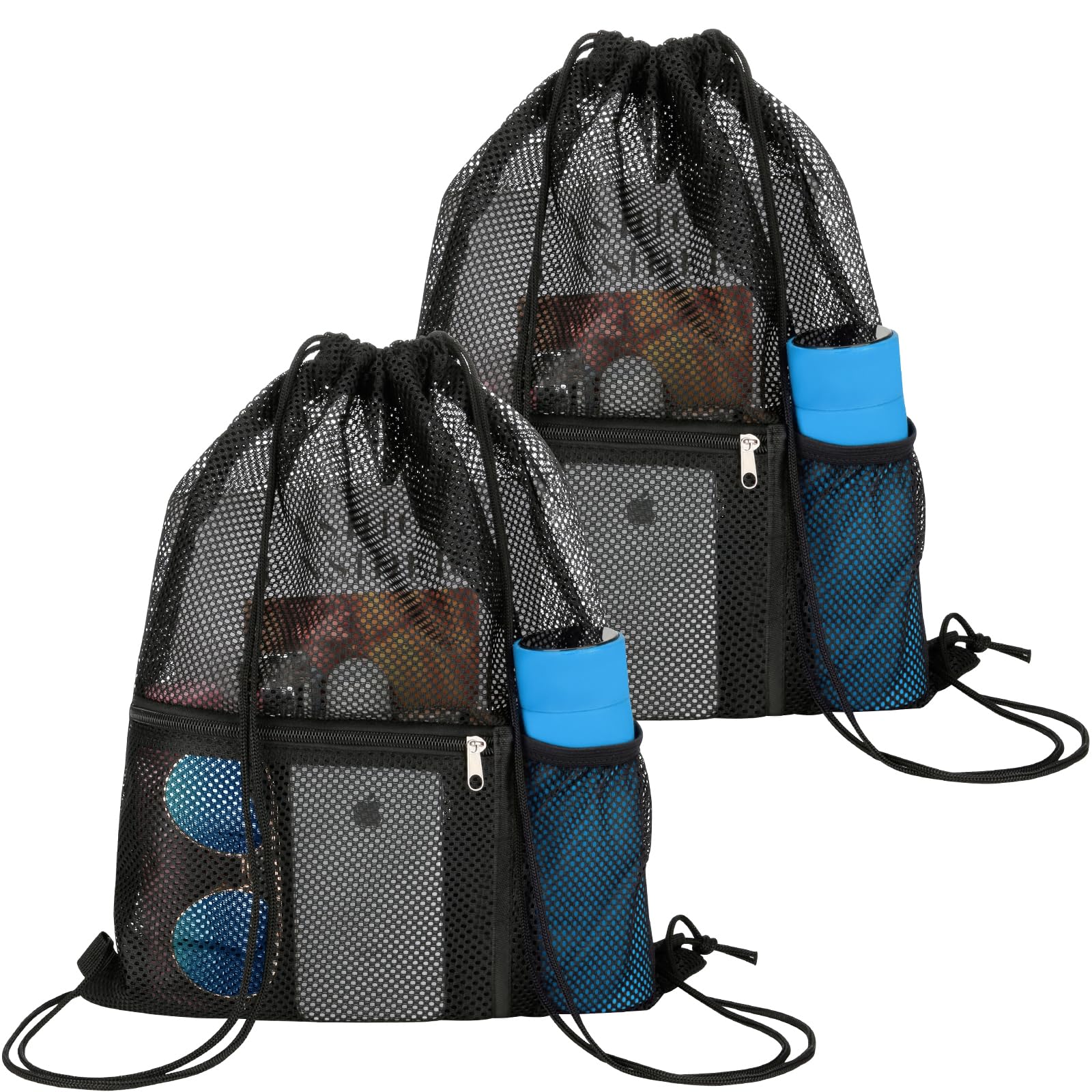 2 Pack Mesh Drawstring Backpack - Lightweight Breathable Gym Bag for Swimming, Sports, Beach & Travel - Perfect for Workout Clothes, Swimwear & Essentials (Black)