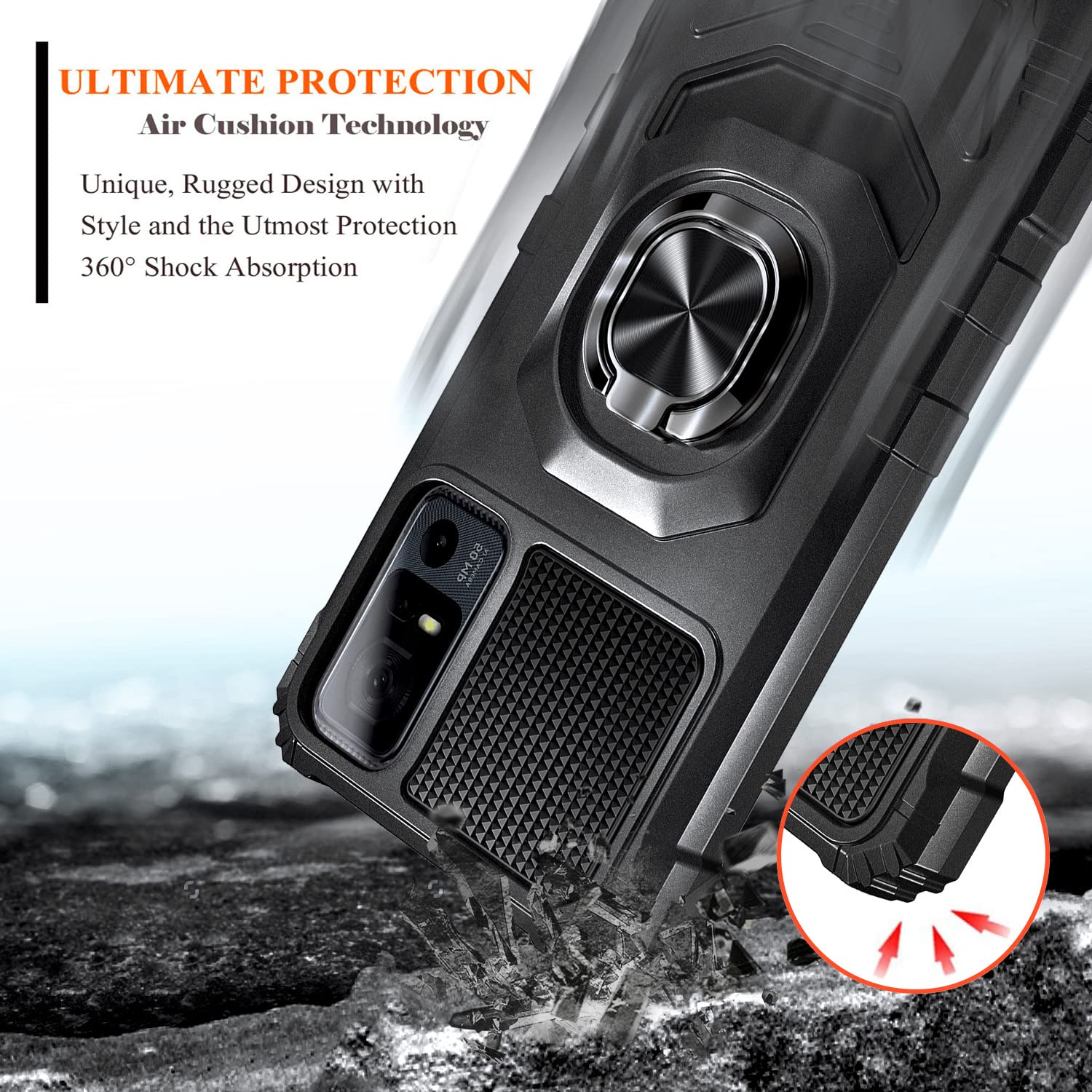 Premium TCL 40 XE 5G Case (Verizon) & TCL 40 X 5G (T609M) Case - Military Grade Shockproof Cover with Tempered Glass Screen Protector & Ring Holder - 16FT Drop Tested Full Body Protection (Black) - Perfect for Outdoor Activities, Travel & Daily Use