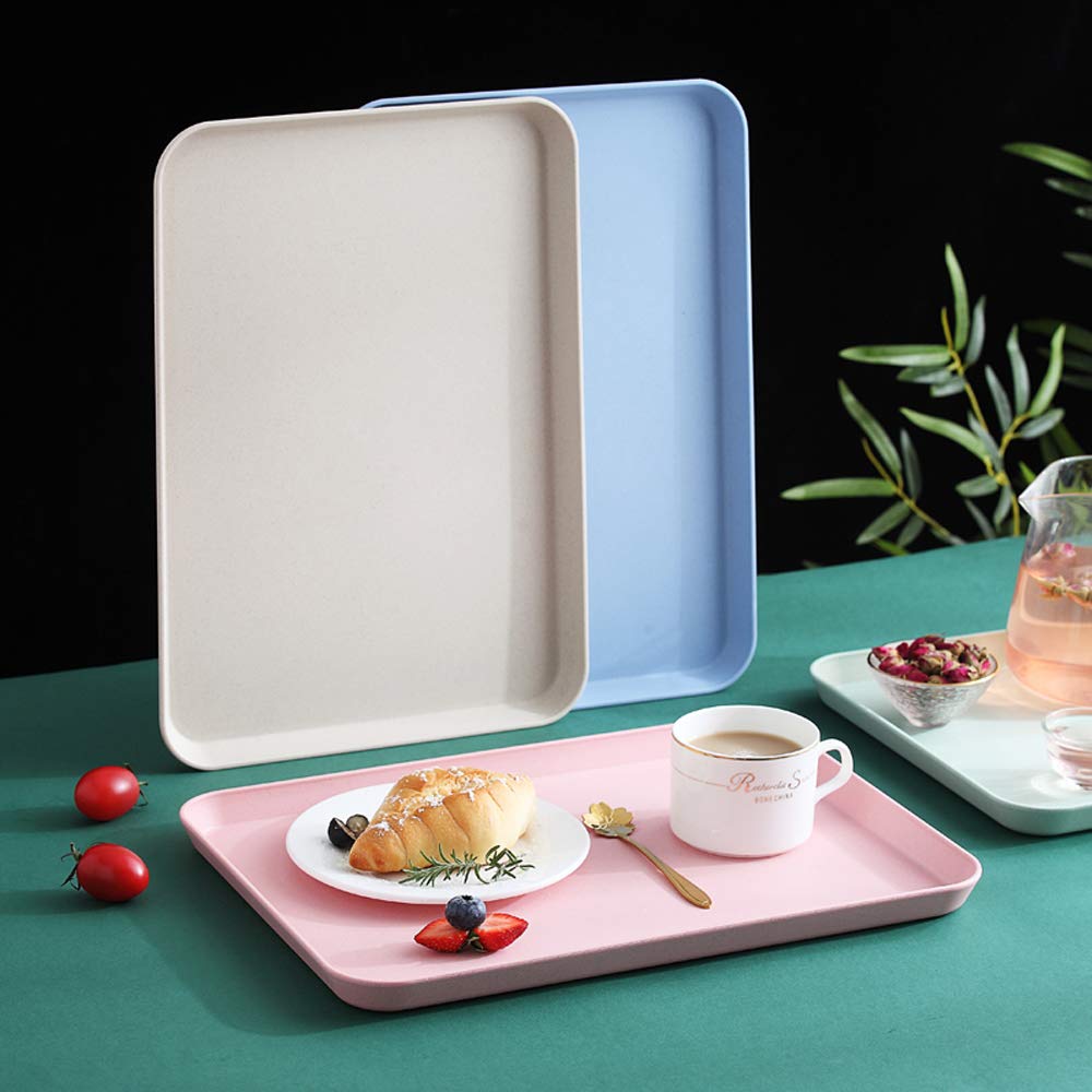 Unbreakable Wheat Straw Dinner Tray - Decorative Food Serving Platter for Coffee Table, Couch, Party & Picnic | Eco-Friendly Pink Snack & Appetizer Tray for Indoor Dining & Outdoor Gatherings