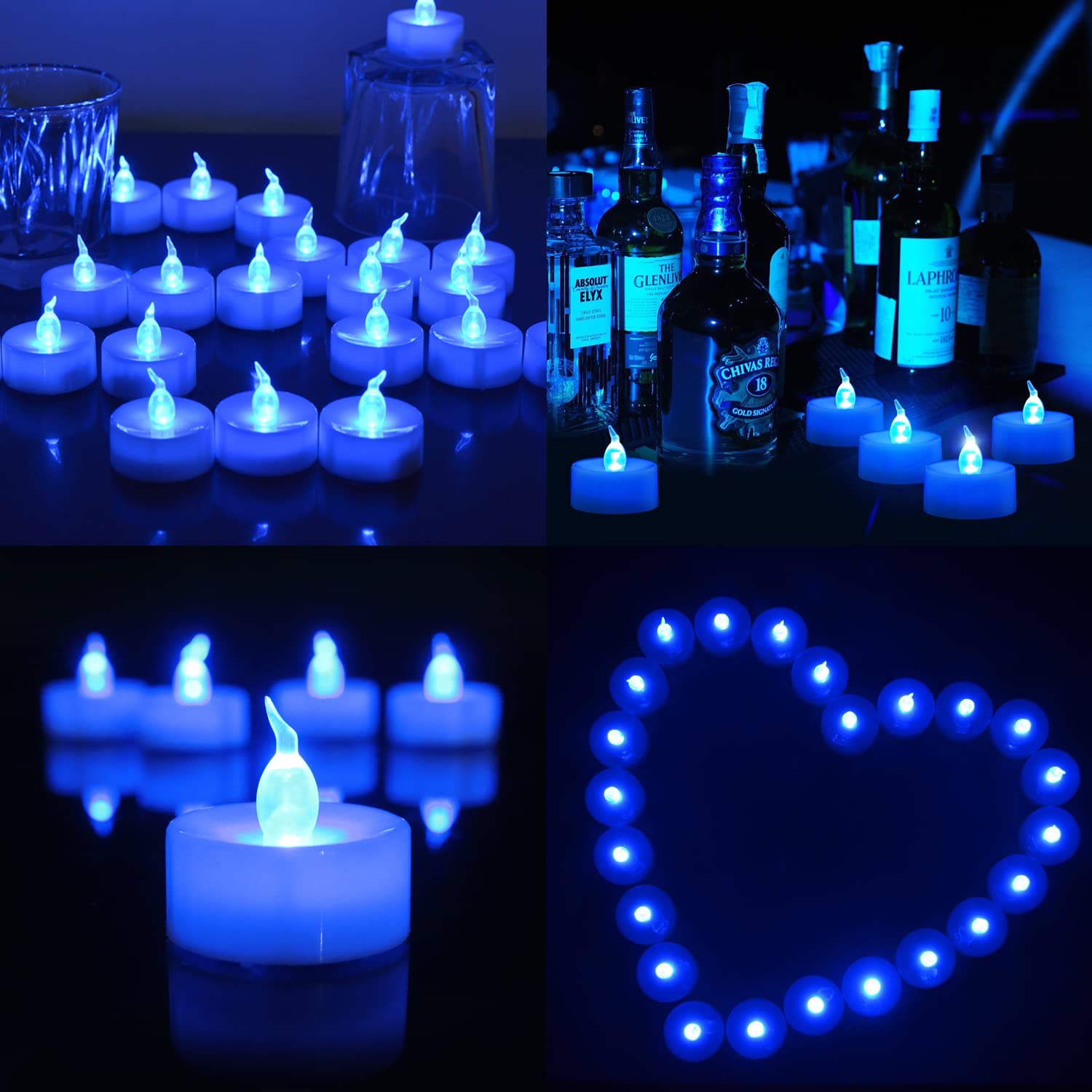 FASTIC Flameless LED Tealight Candles - Set of 36 Realistic Blue Flickering Battery-Operated Candles with Timer | Perfect for Halloween Decorations, Wedding Centerpieces, Christmas Lighting, Romantic Dinner Ambience & Home Decor