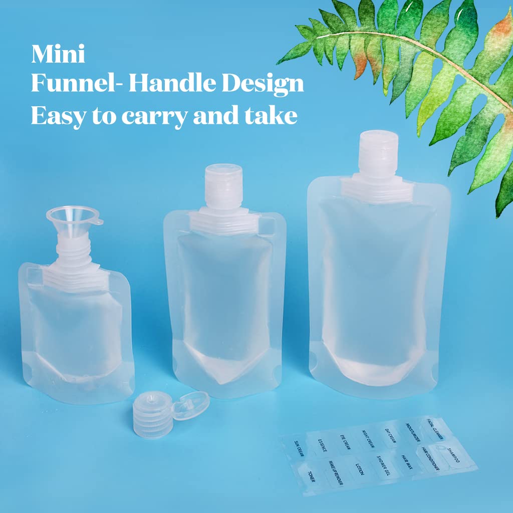 15-Piece Travel Toiletry Bag Set - Leak-Proof Refillable Squeeze Pouches for Shampoo, Lotion & Conditioner | Portable Cosmetic Organizer for Vacation, Camping & Airplane Carry-On | TSA Approved Travel Accessories