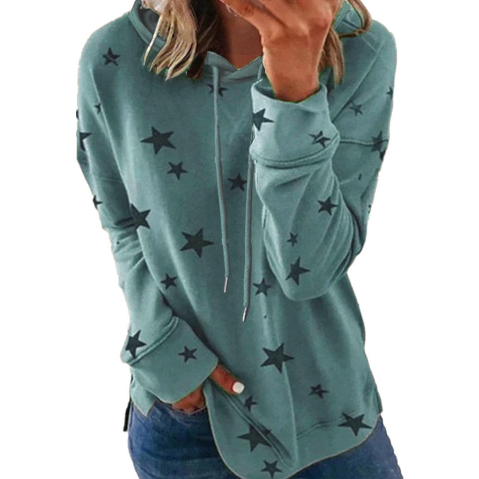 Women's Long Sleeve Hooded Tops - Cyber Monday Fashion Deals 2023 - Sky Blue Pullover for Casual Wear & Outdoor Activities