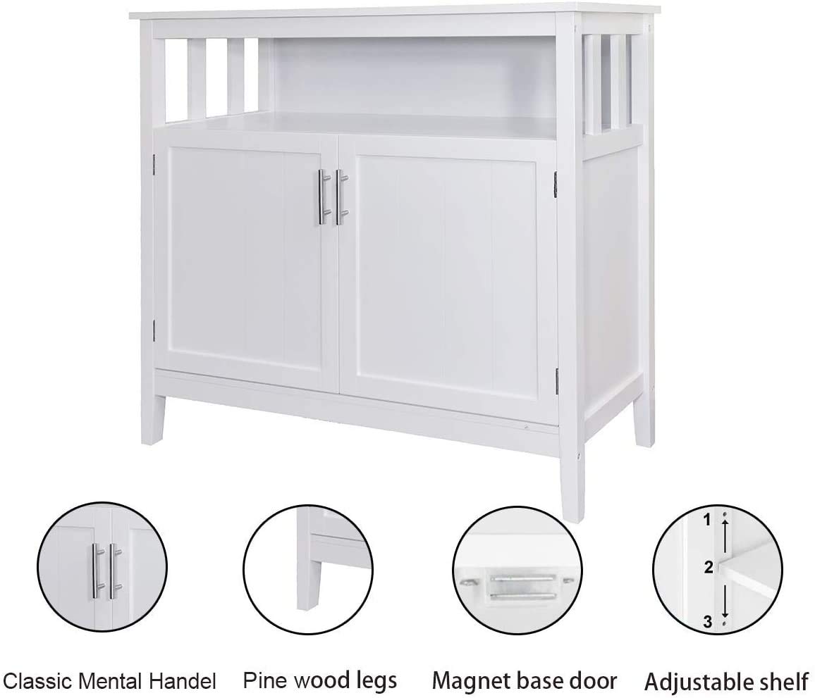 Modern Kitchen Storage Sideboard Buffet Server Cabinet with 2 Doors & Adjustable Shelf - White Dining Room Furniture for Kitchen, Bedroom, Living Room Storage & Organization