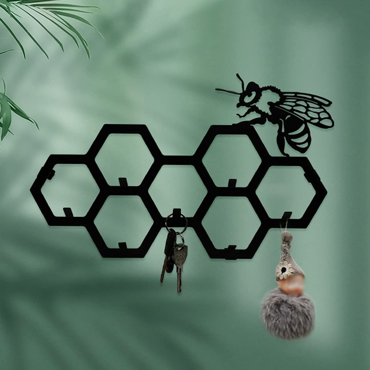 Bee & Honeycomb Metal Wall Art Decor - Modern Home Wall Hanging Decoration with Keychain Hook for Entryway, Coats, Hats & Keys | Farmhouse, Living Room, Bedroom Decor