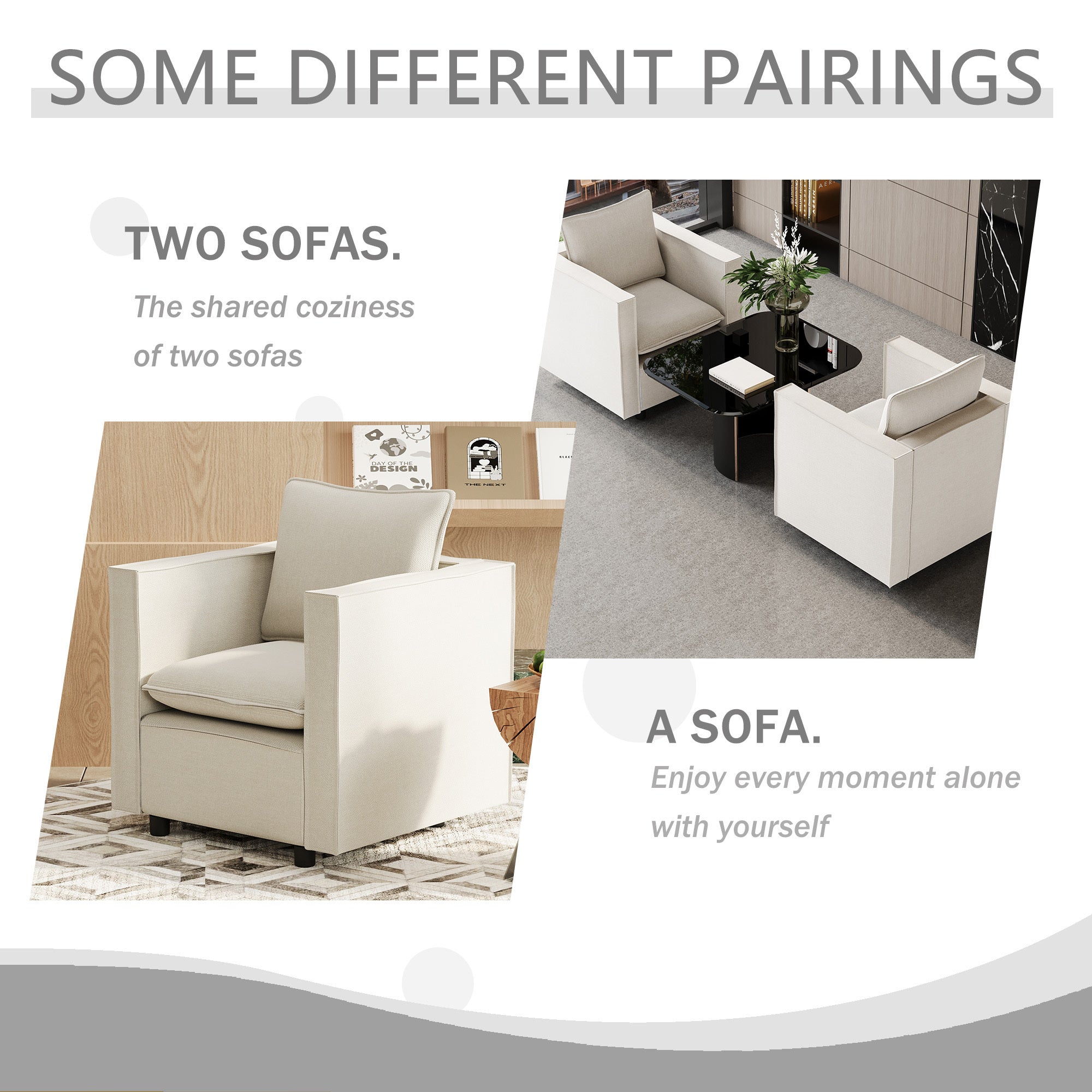 Beige Comfortable Single Sofa Chair - Soft Breathable Seat Cushions, Modern Armchair for Bedroom, Living Room Corner & Reading Nook - Cozy Home Decor Accent