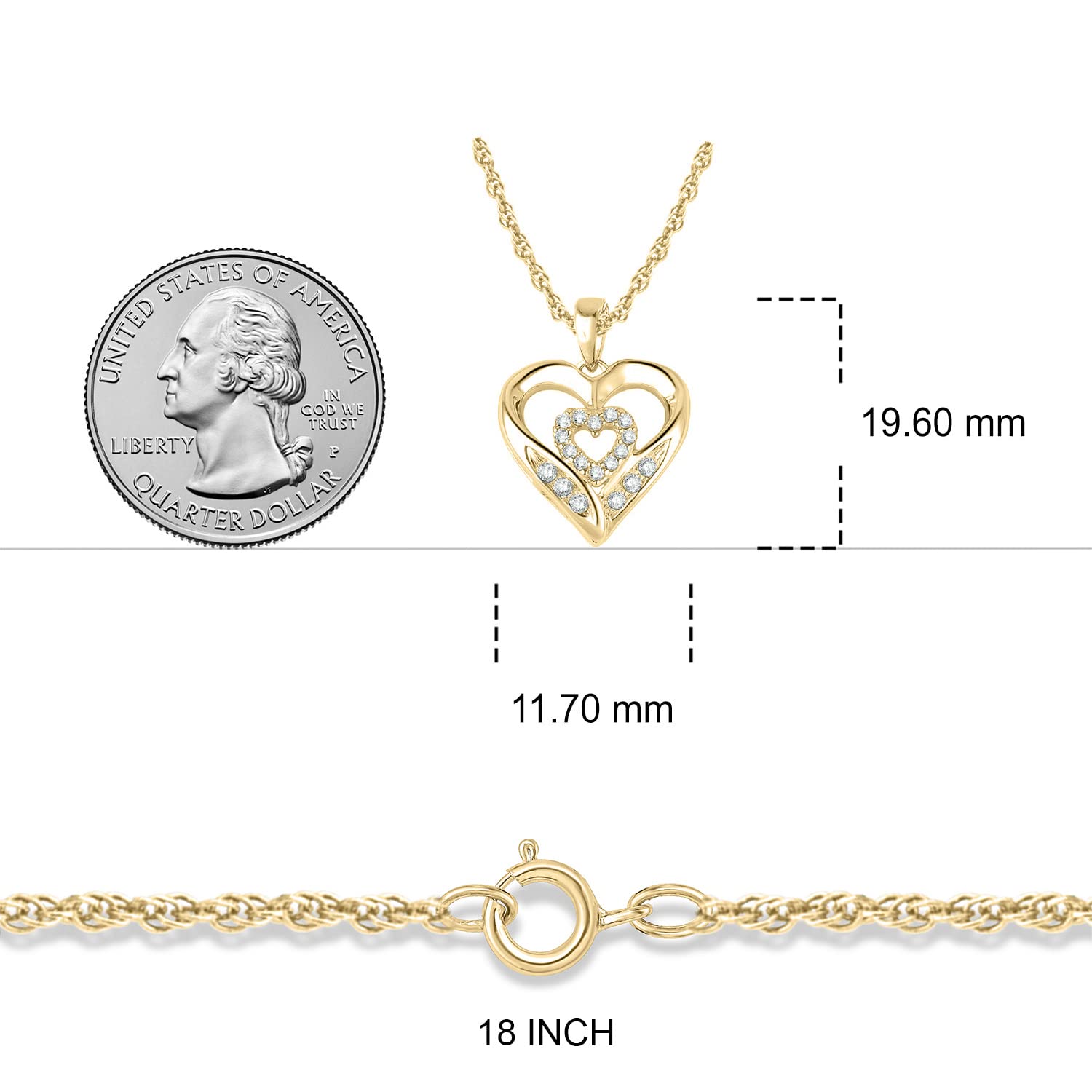 Valentine's Day Diamond Heart Pendant Necklace for Women - 1/10ct, 1/4ct & 1/2ct Options in 10K White, Yellow & Rose Gold - 18