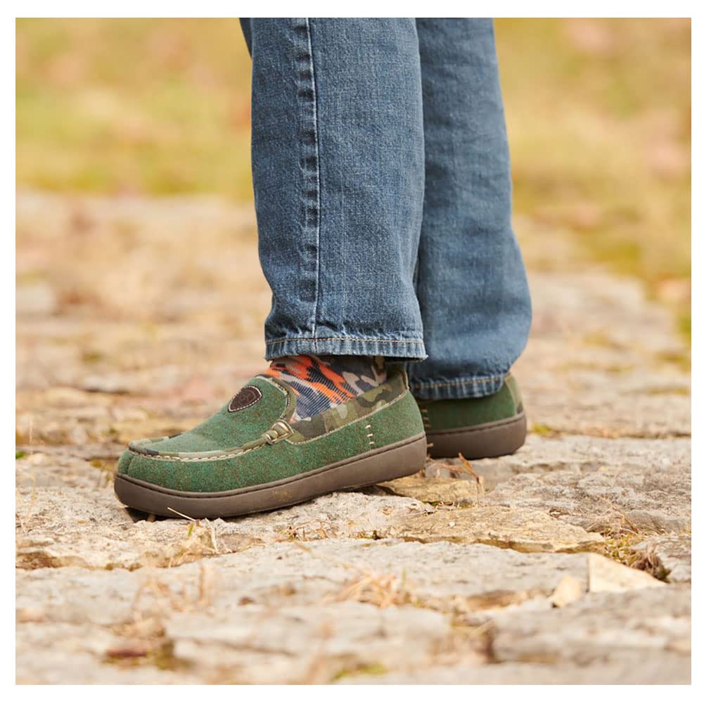 ARIAT Men's Indoor & Outdoor Moccasin Slippers with Rubber Sole - Comfortable House Shoes for Relaxing at Home, Backyard & Camping