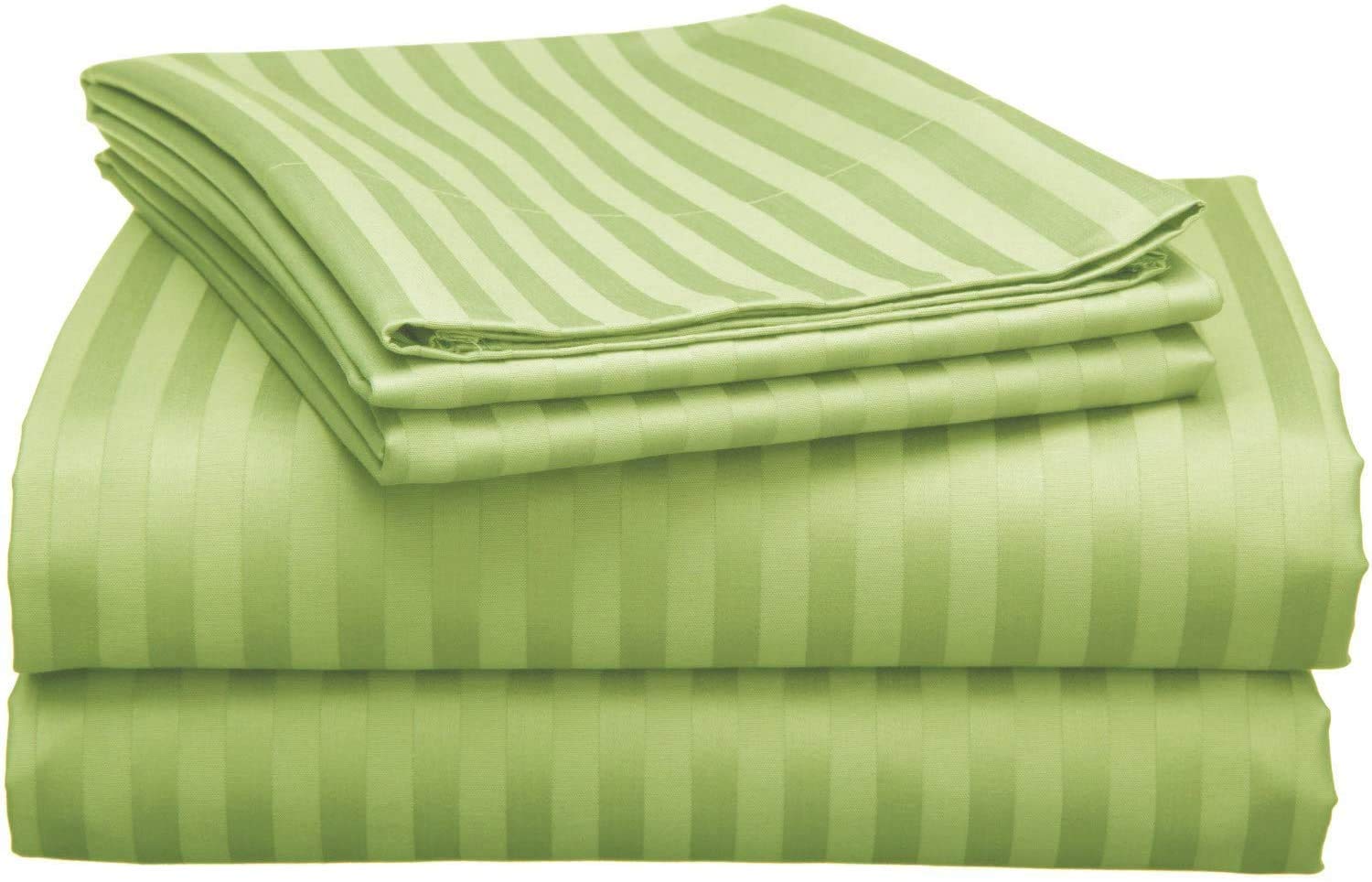 Luxury 1500 Thread Count Egyptian Cotton Queen Size Sheet Set (60x80) - Deep Pocket Fits 10-12 Inches - Hotel Quality Bedding - Sage Green Stripe - Perfect for Guest Rooms & Master Bedrooms