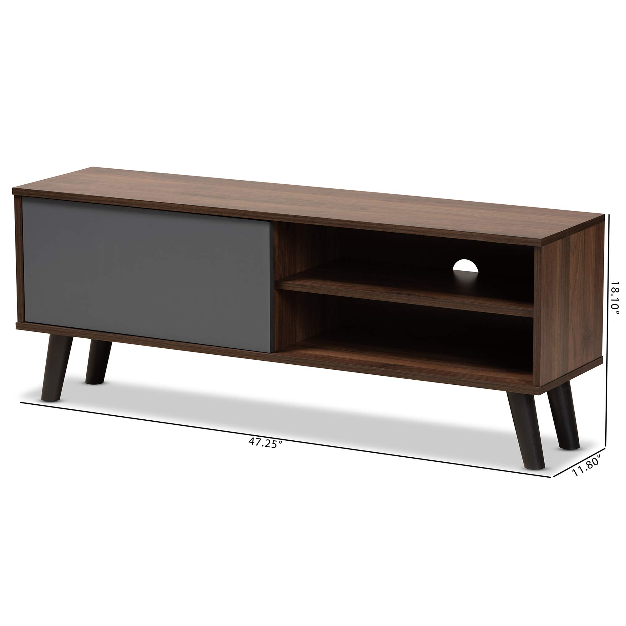 Baxton Studio Mallory TV Stand for Living Room - Modern Grey, Walnut Brown & Black Entertainment Center with Storage | Perfect for TVs up to 65