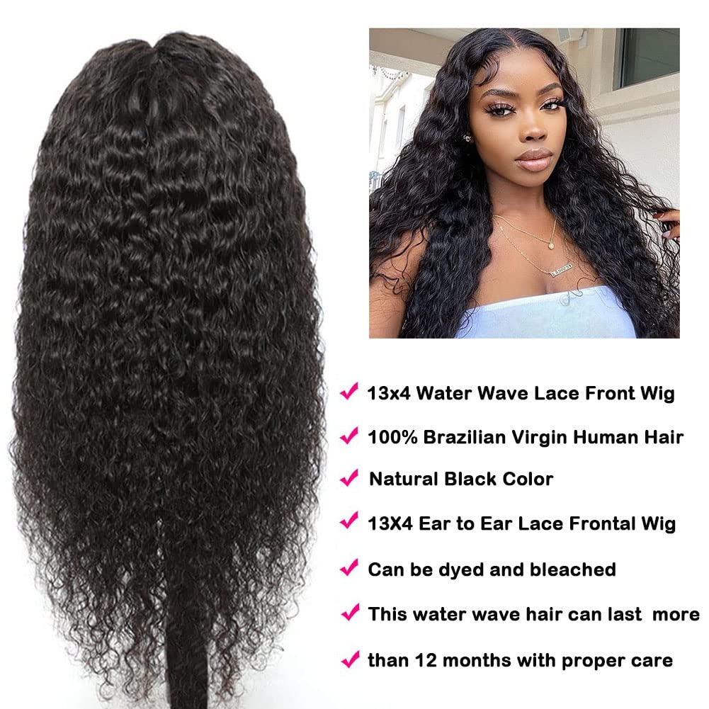 HD Transparent Lace Front Wigs Human Hair Water Wave 13x4 Lace Frontal Wigs for Women | Brazilian Deep Wave Human Hair Wigs with Baby Hair & Pre-Plucked Natural Hairline | 180% Density 26 Inch | Perfect for Daily Wear, Cosplay, Weddings & Special Occasions