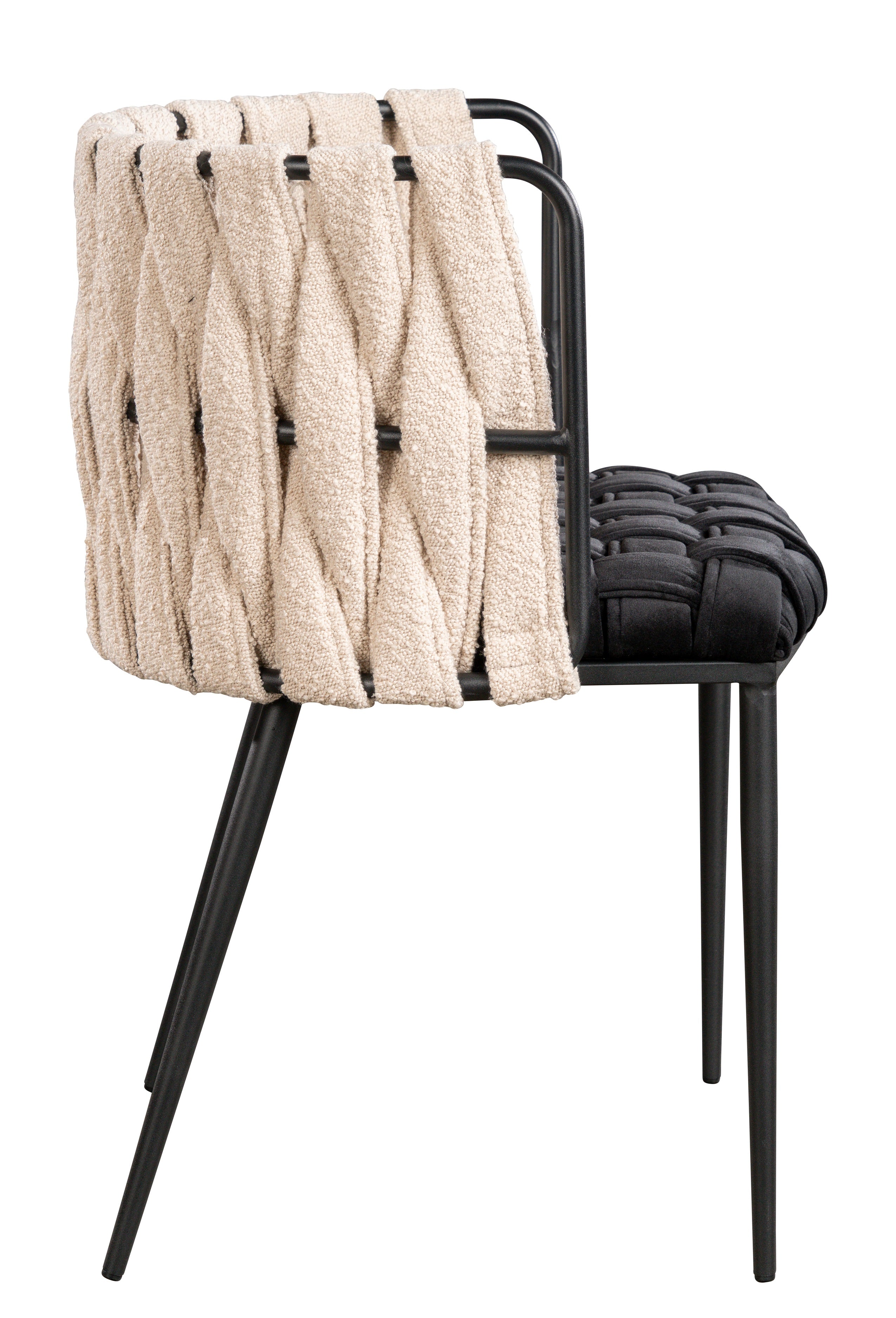 Round Black Waterfall Dining Table Set for 6 with Black & White Chairs - Perfect for Family Dinners & Entertaining Guests