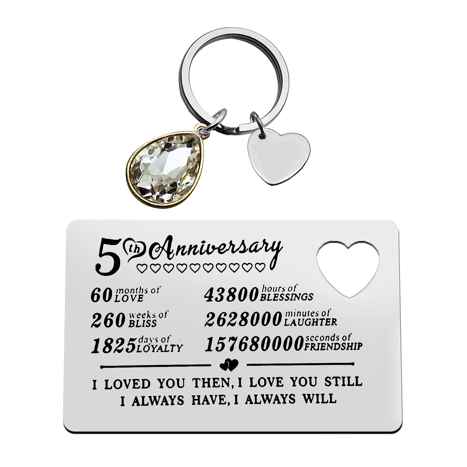 5th Anniversary Gift Set for Couples - Engraved Wallet Card & Keychain Jewelry - Romantic Wedding, Valentine's Day & Deployment Gifts for Wife/Husband - Perfect for 5 Years Together, Date Nights & Military Homecomings