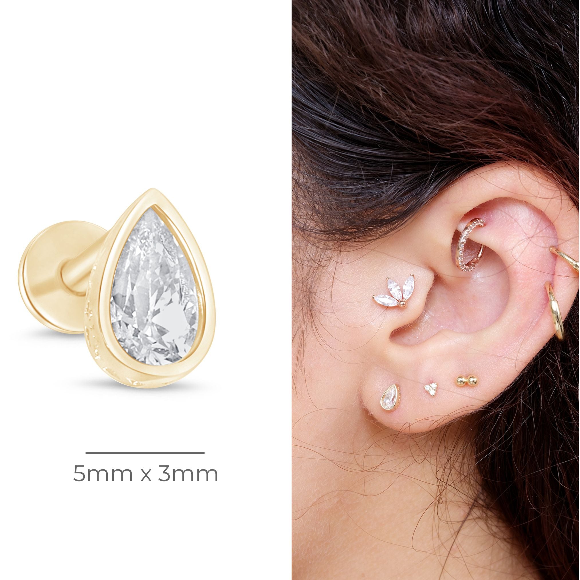 14K Yellow Gold Pear Gemstone Stud Earrings - Flat Back Bezel Set for Women - Perfect for Everyday Wear, Gifts & Special Occasions