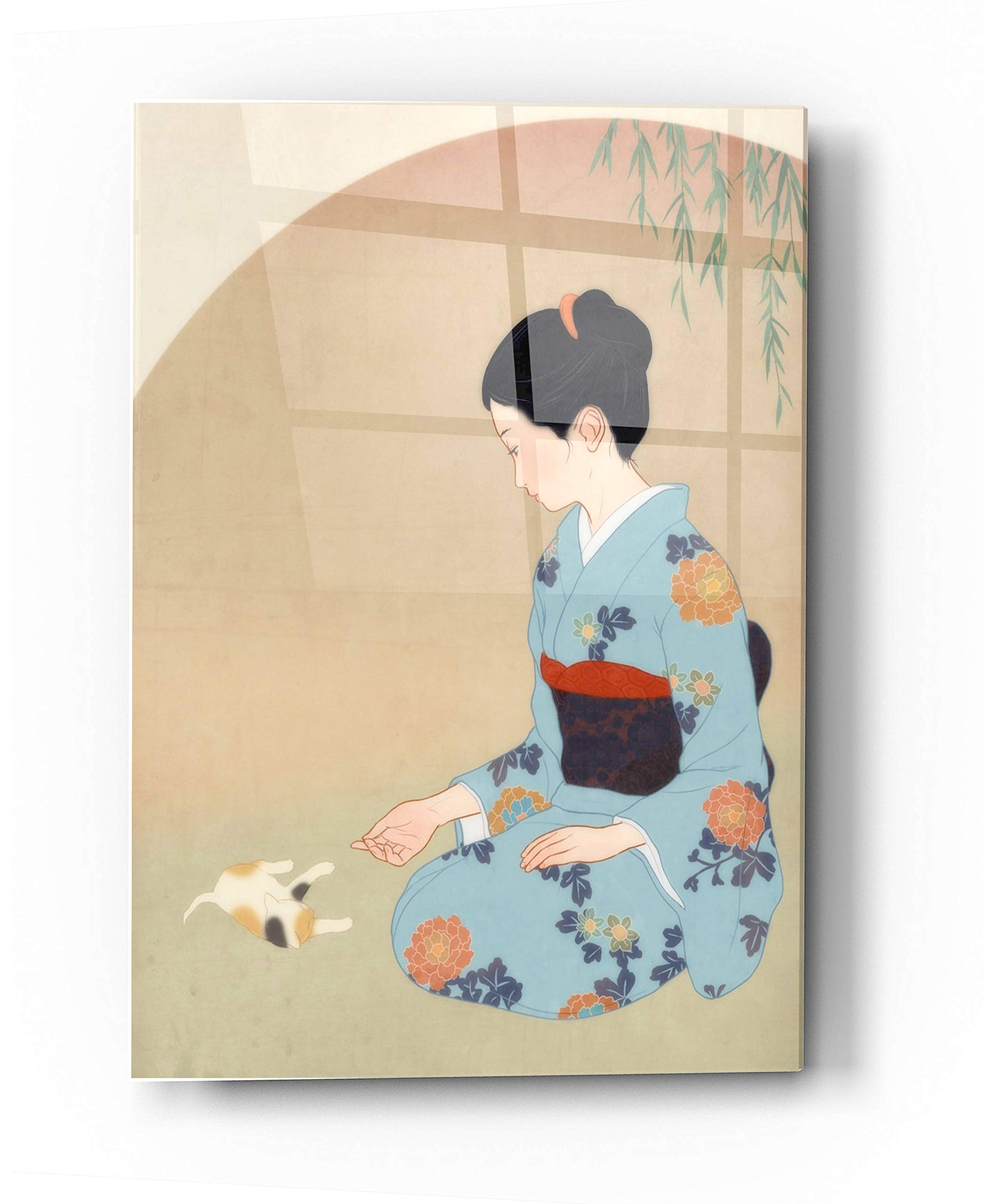 Epic 'Cat And Woman' Acrylic Glass Wall Art by Sai Tamiya - 24x36 Inches Modern Home Decor for Living Room, Bedroom & Office
