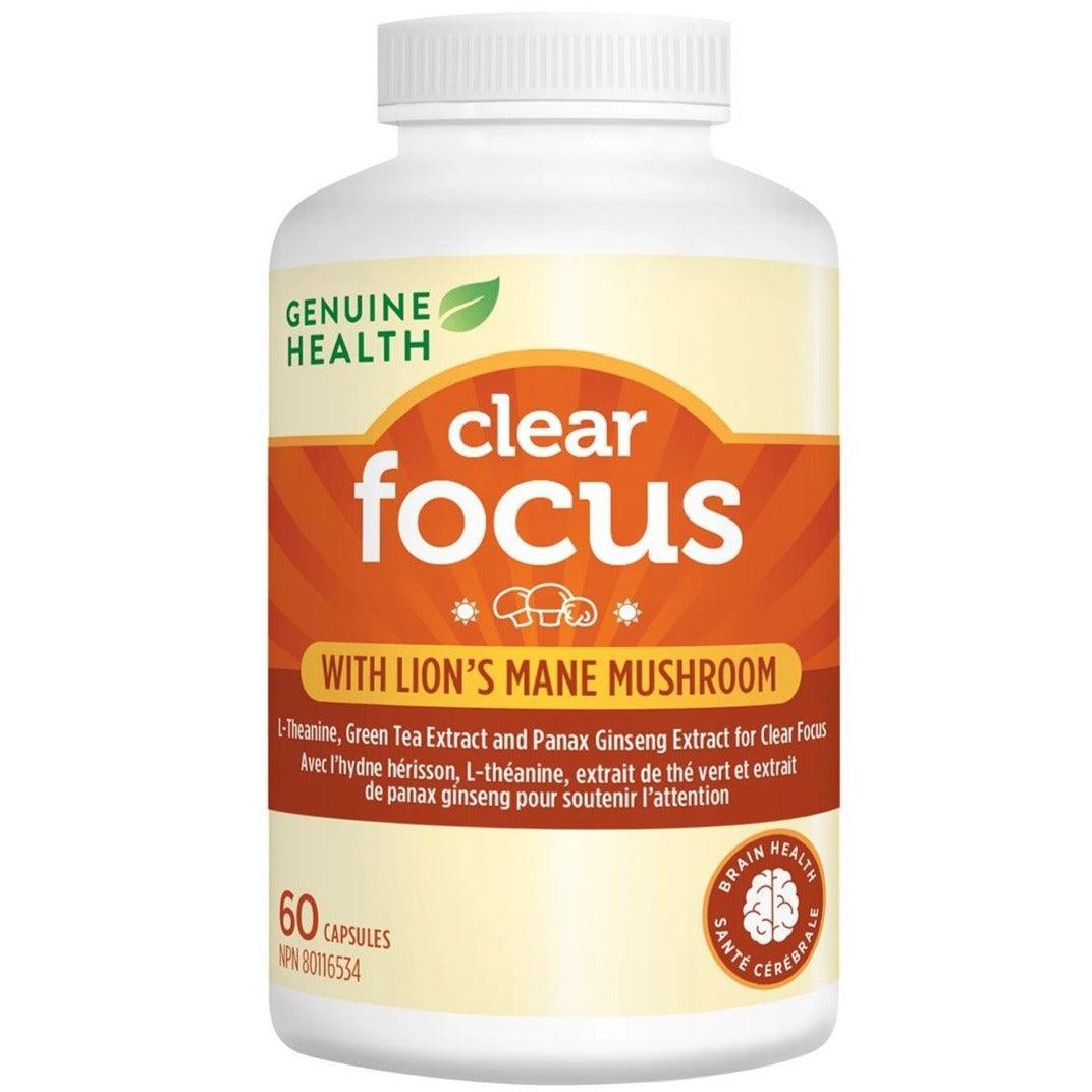 Genuine Health Clear Focus Supplement with Lion's Mane Mushroom - 60 Capsules for Memory, Concentration & Brain Support - Ideal for Students, Professionals & Mental Clarity