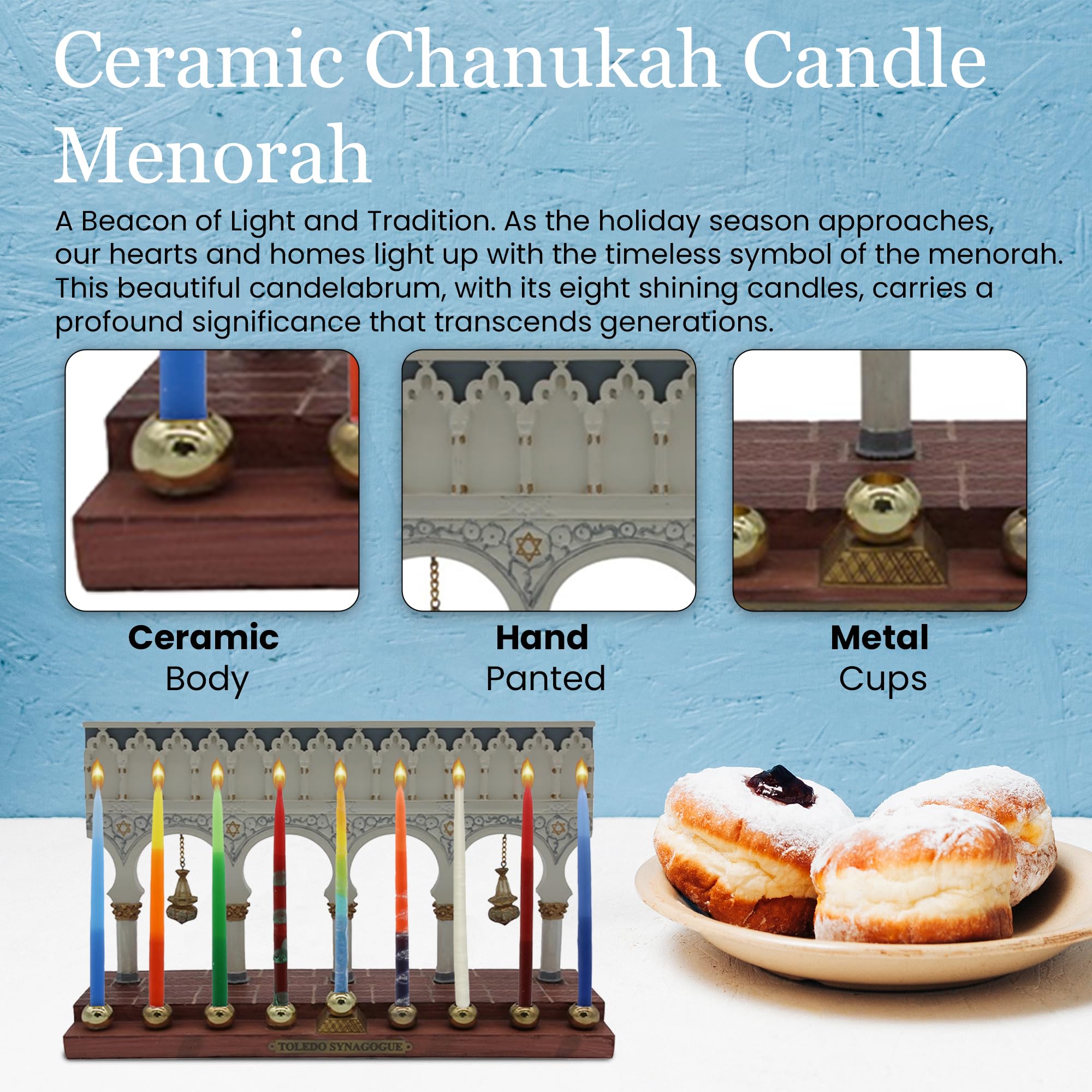 Majestic Ceramic Hanukkah Menorah with Butterfly & Floral Design (12
