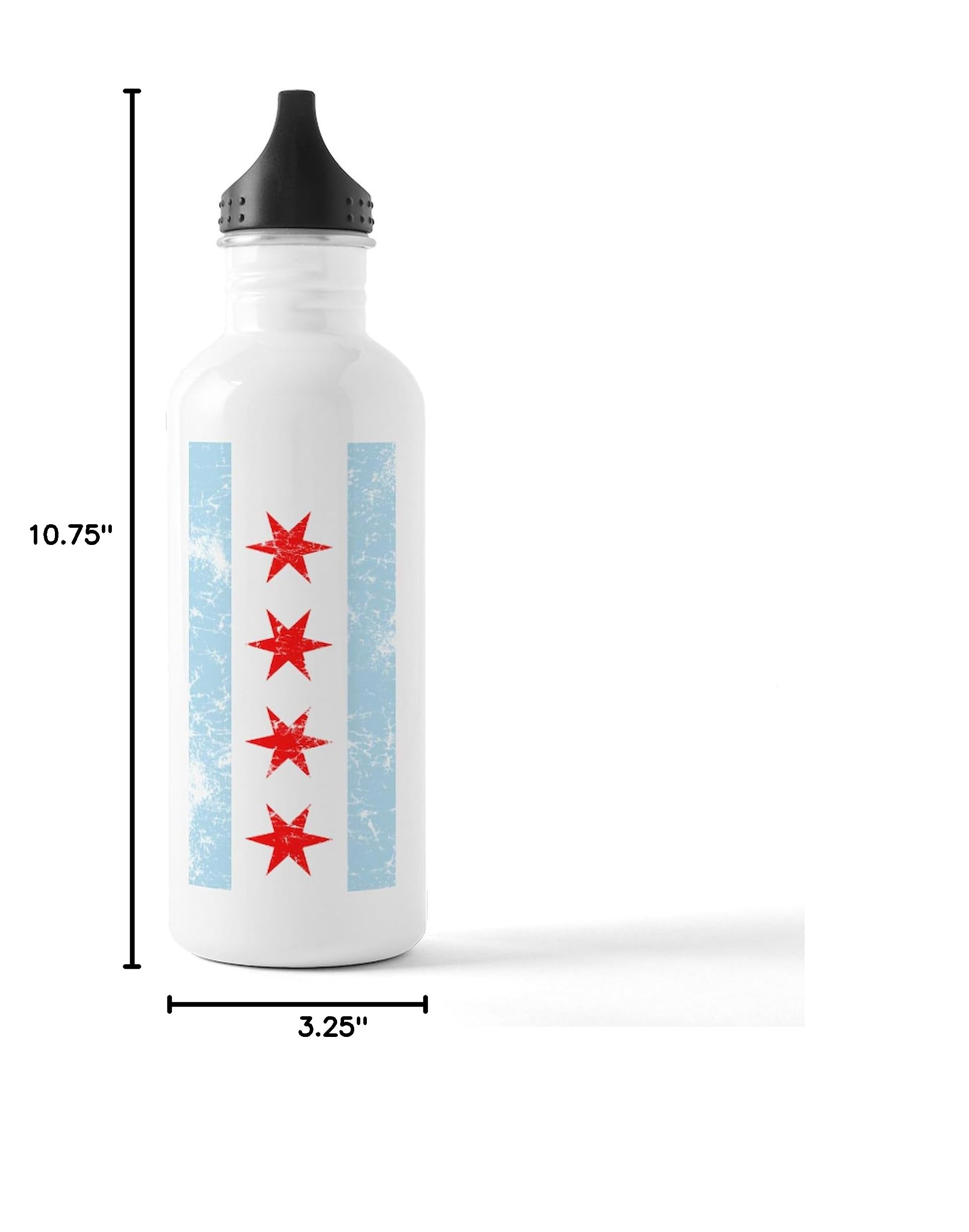 Chicago Flag Distressed Stainless Steel Water Bottle - 34oz (1.0L) Insulated Travel Mug | Durable & Leak-Proof for Gym, Hiking & Office Use