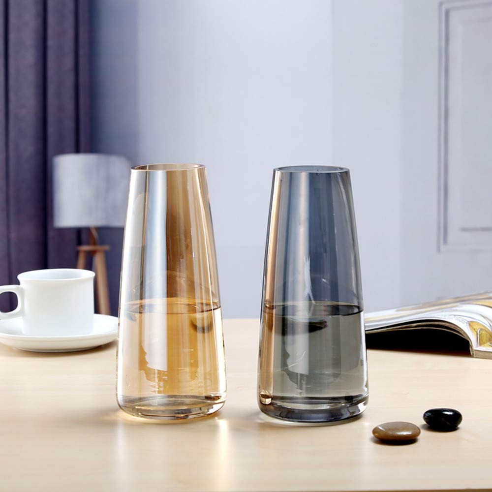 Tall Clear Glass Vase - Elegant Amber & Gray Flower Vase for Home & Office Decor - Perfect Floral Planter for Centerpieces, Wedding Decor & Modern Interior Design