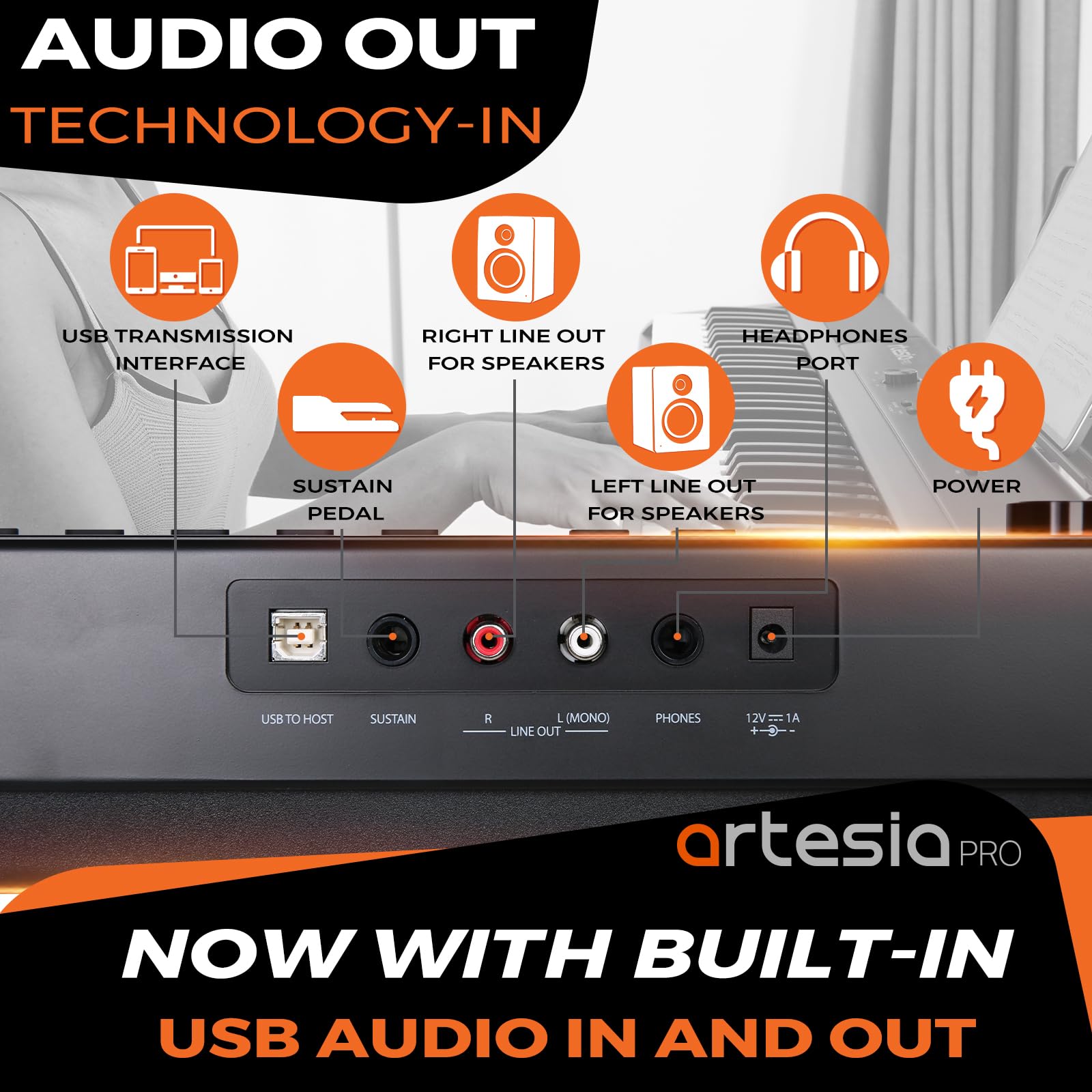 Artesia 73-Key Portable Digital Piano with Weighted & Velocity-Sensitive Keys - Includes Sustain Pedal & Melodics Live Lessons - Perfect for Home Practice, Studio Recording & Live Performances