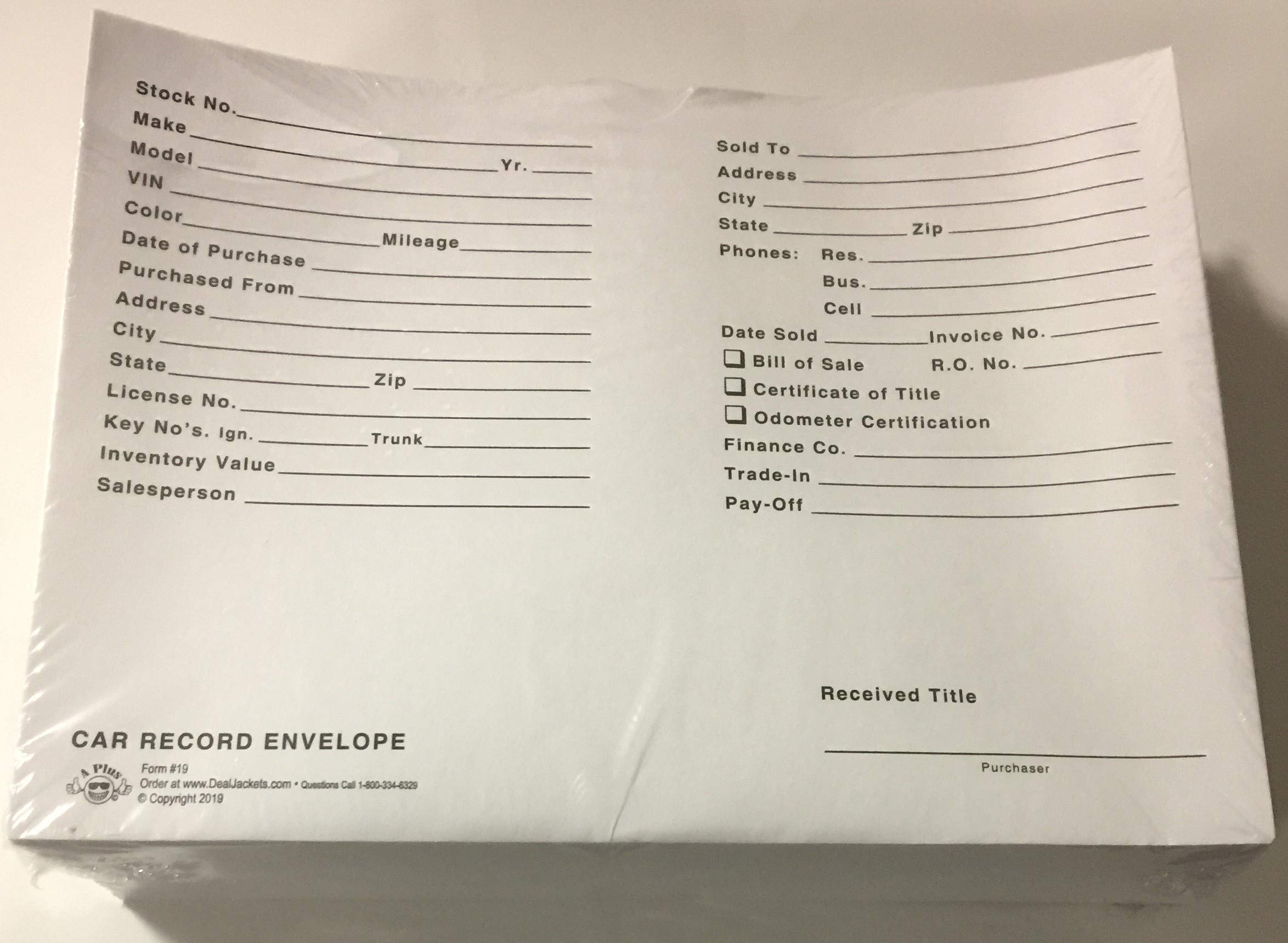 A Plus Vehicle Dealer Envelopes #19 - White Pack of 200 | Deal Jackets for Auto Sales & Finance Documents | Perfect for Car Dealerships, Title Transfers & Loan Paperwork (V3)