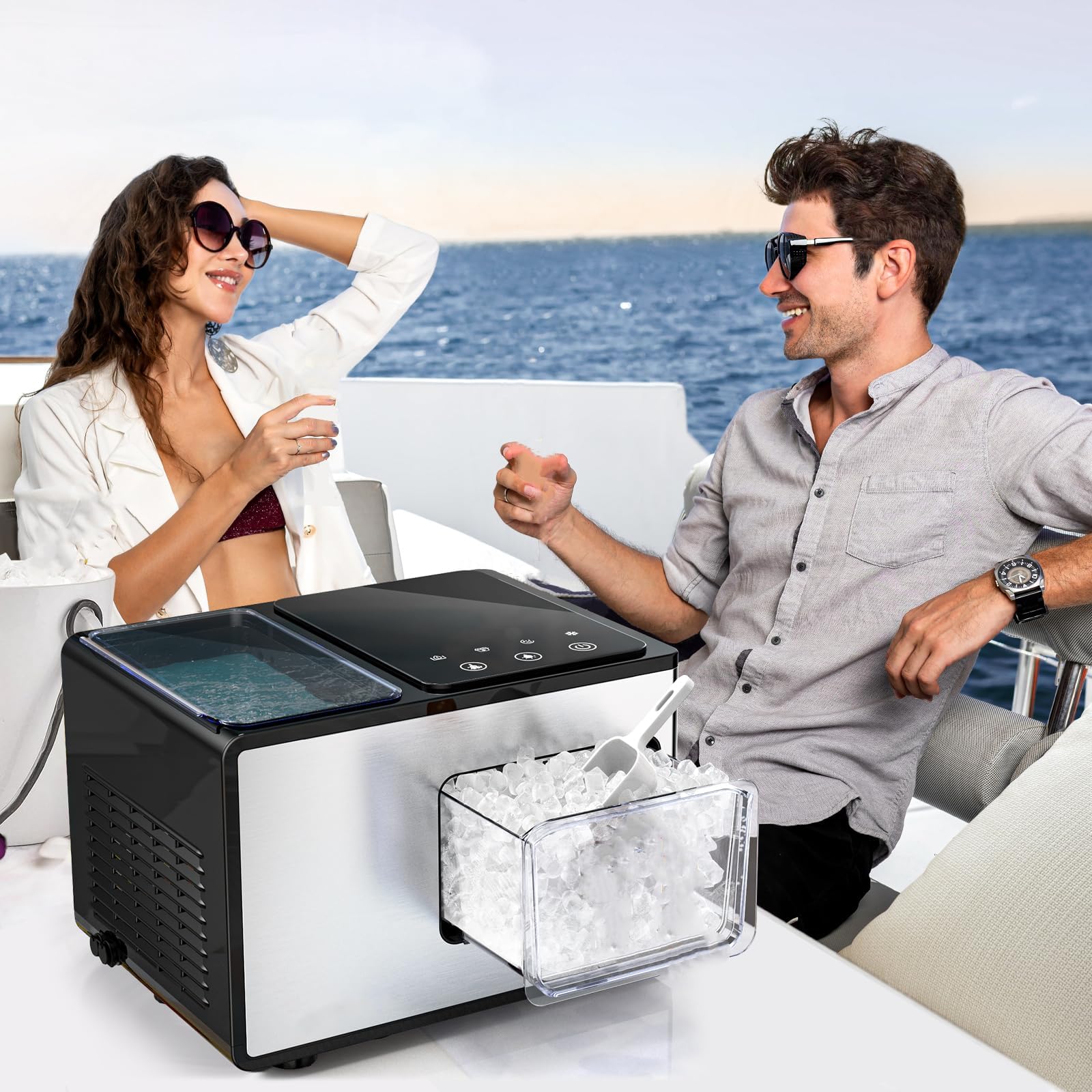 40lbs/24H Countertop Nugget Ice Maker with Soft Chewable Pebble Ice - Self-Cleaning Sonic Ice Machine in Stainless Steel with Touch Screen - Compact Design for Home, Office, Bar & Party Use - Perfect for Cocktails, Beverages & Entertainment (Silver)