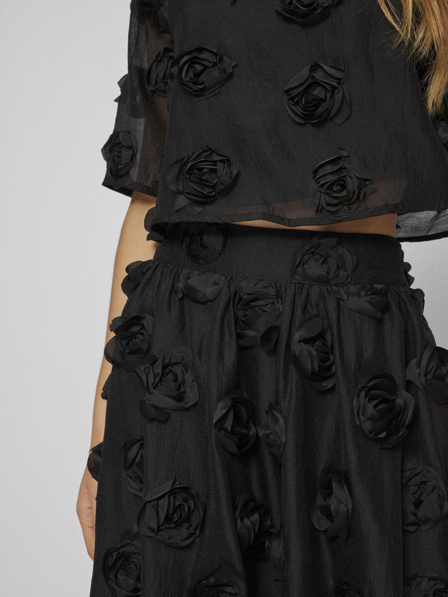 FLORY MIDI SKIRT for Women - Elegant Black Flowy Skirt with High Waist & Side Slits | Perfect for Office, Date Night & Summer Outfits