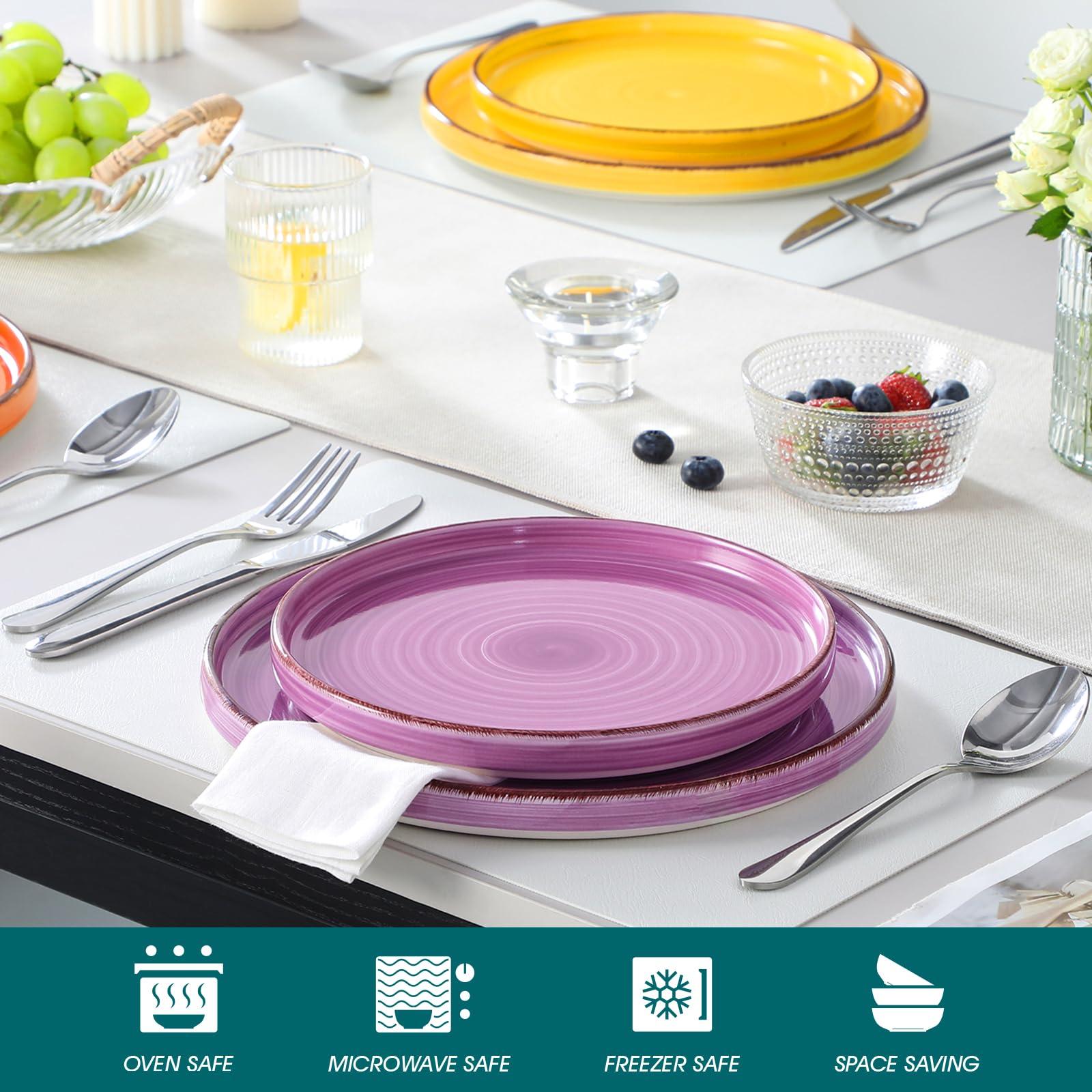 Vancasso Bonita 10.5 Inch Ceramic Dinner Plates Set of 6 - Colorful Large Dinnerware Plates for Everyday Meals, Microwave & Dishwasher Safe - Perfect for Family Dinners, Restaurants & Party Serving