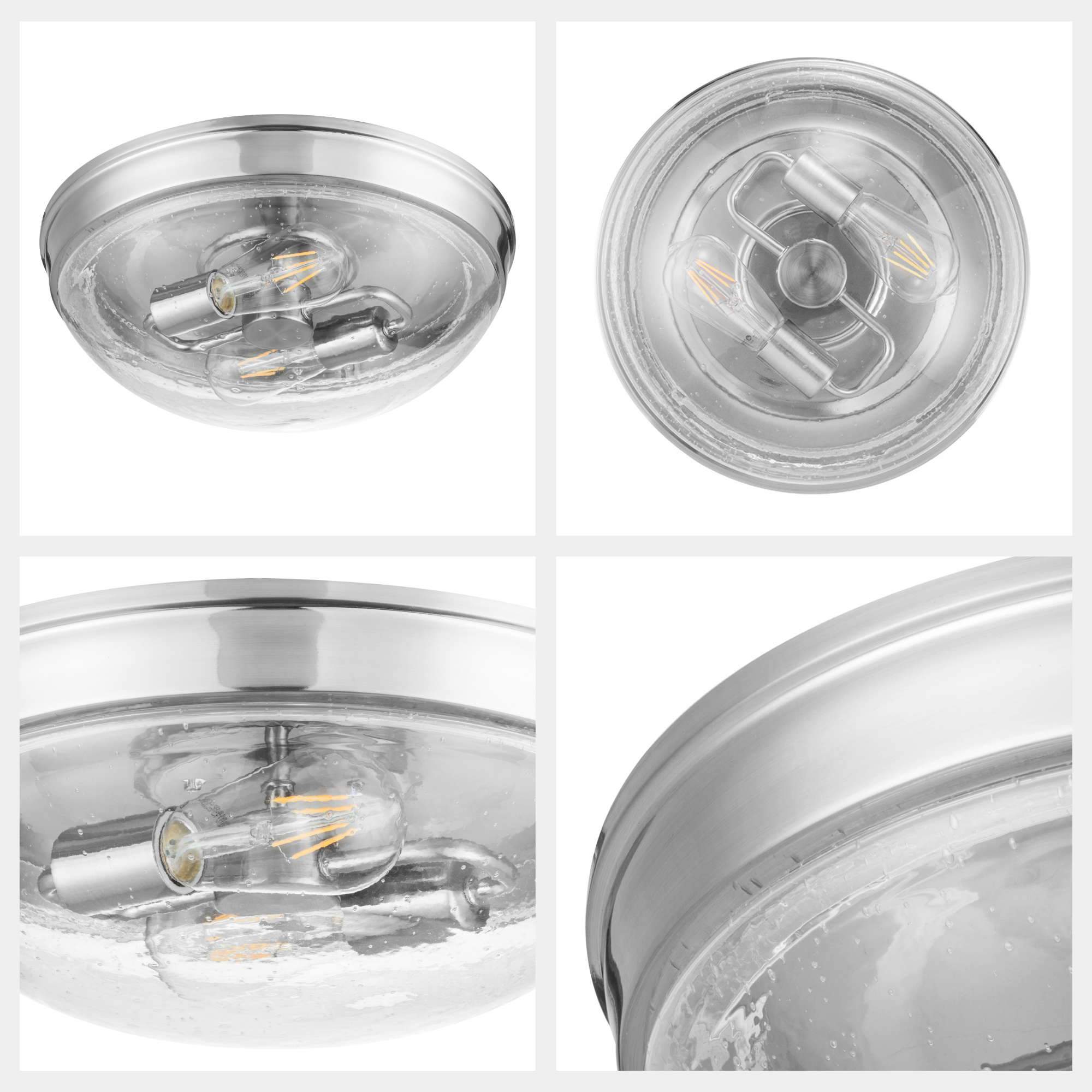 Madalyn Dome Flushmount Light Fixture - Clear Seeded Glass with Brushed Nickel Finish | Modern Ceiling Lighting for Bedroom, Kitchen & Hallway