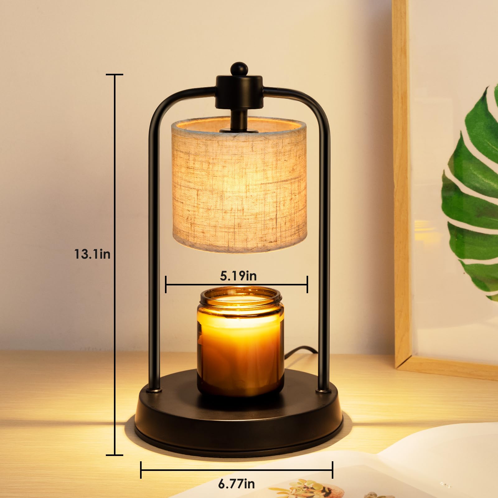 Electric Candle Warmer Lamp with Timer & Dimmable Light - Wax Melts Warmer for Home Decor, Bedroom, Office | Includes Replacement Bulbs & Compatible with Various Candles (Linen Scent) | Perfect for Relaxation, Aromatherapy & Creating Cozy Ambiance