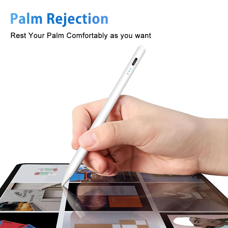 Premium Stylus Pen for iPad 2018-2024 - Fast Charging Digital Pencil Compatible with iPad Pro/Air/Mini - Tilt Sensitivity, Palm Rejection & Magnetic Attachment for Professional Drawing, Note Taking & Office Work - Perfect for Artists, Students & Business Professionals (White)