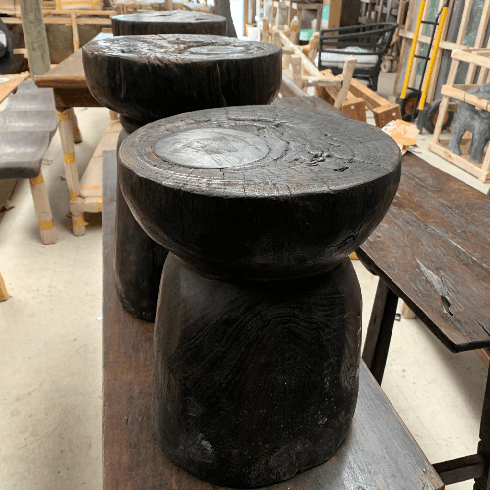 Short Legged Stump Stool - Rustic Wooden Side Table for Living Room, Bedroom & Outdoor Use - Perfect as End Table, Plant Stand or Decorative Accent