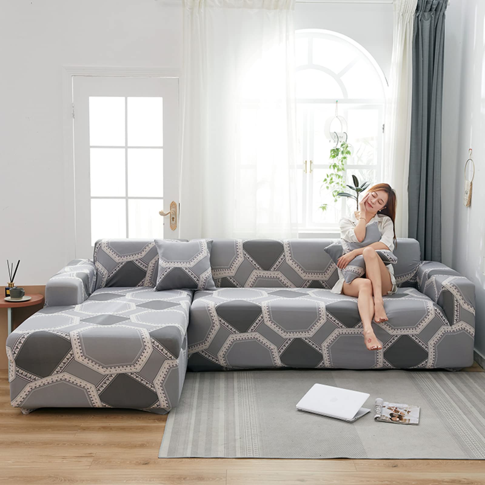 Fashionable Printed Sofa Slipcover Protector with Anti-Slip Ties - Multi-Size Couch Cover for Pets, Kids & Home Decor (Fits 4-Seater XL Sofas 90-120