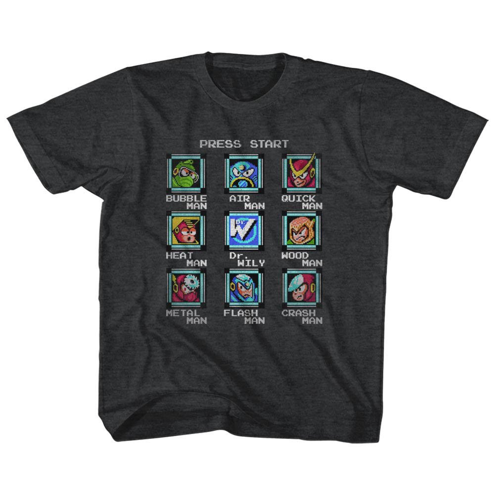 Mega Man Youth Stage Select T-Shirt - Retro Video Game Inspired Cotton Tee for Boys - Perfect for Gaming, Cosplay & Casual Wear