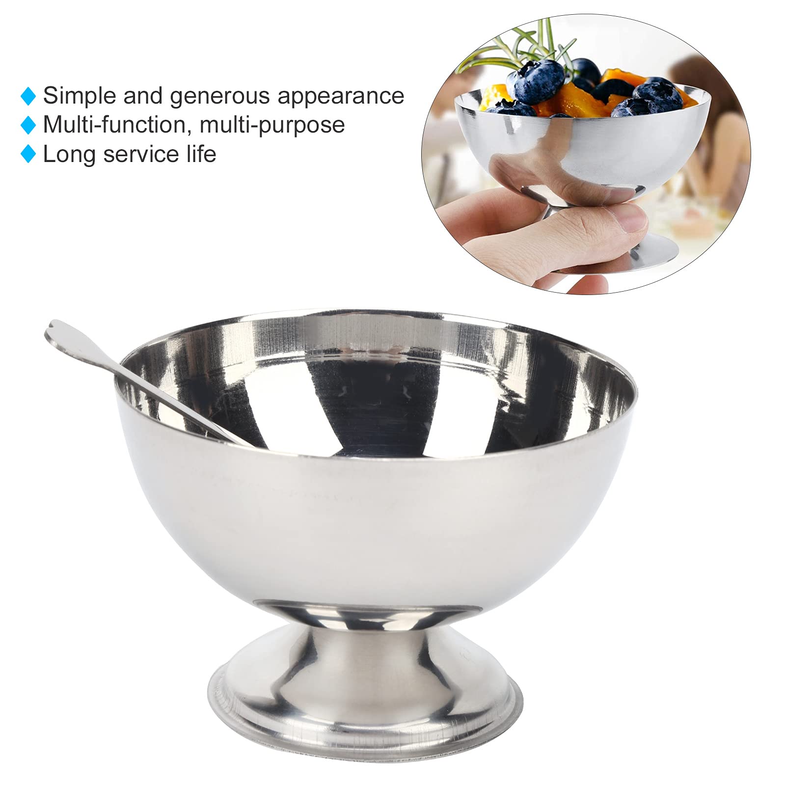 TOPCIN Stainless Steel Bowls Set - Small, Medium & Large Metal Mixing Bowls with Short Feet for Serving Ice Cream, Desserts, Snacks | Durable Kitchenware for Baking, Food Prep & Party Serving