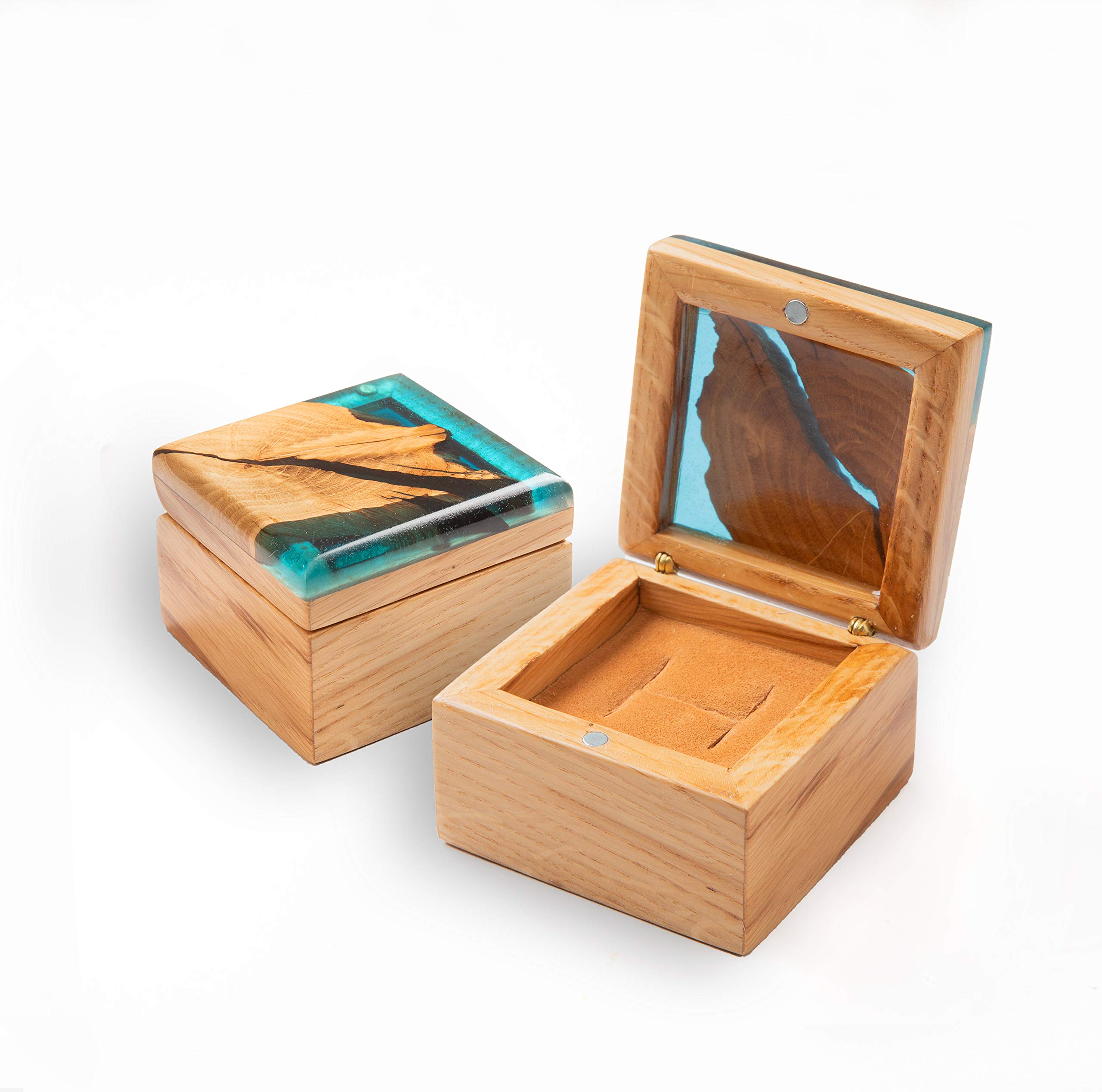 Elegant Wooden Wedding Ring Box with Epoxy Resin Holder - Jewelry Storage Organizer for Engagement & Ceremony - Vintage Style Ring Bearer Box for Wedding Decor & Gift Giving