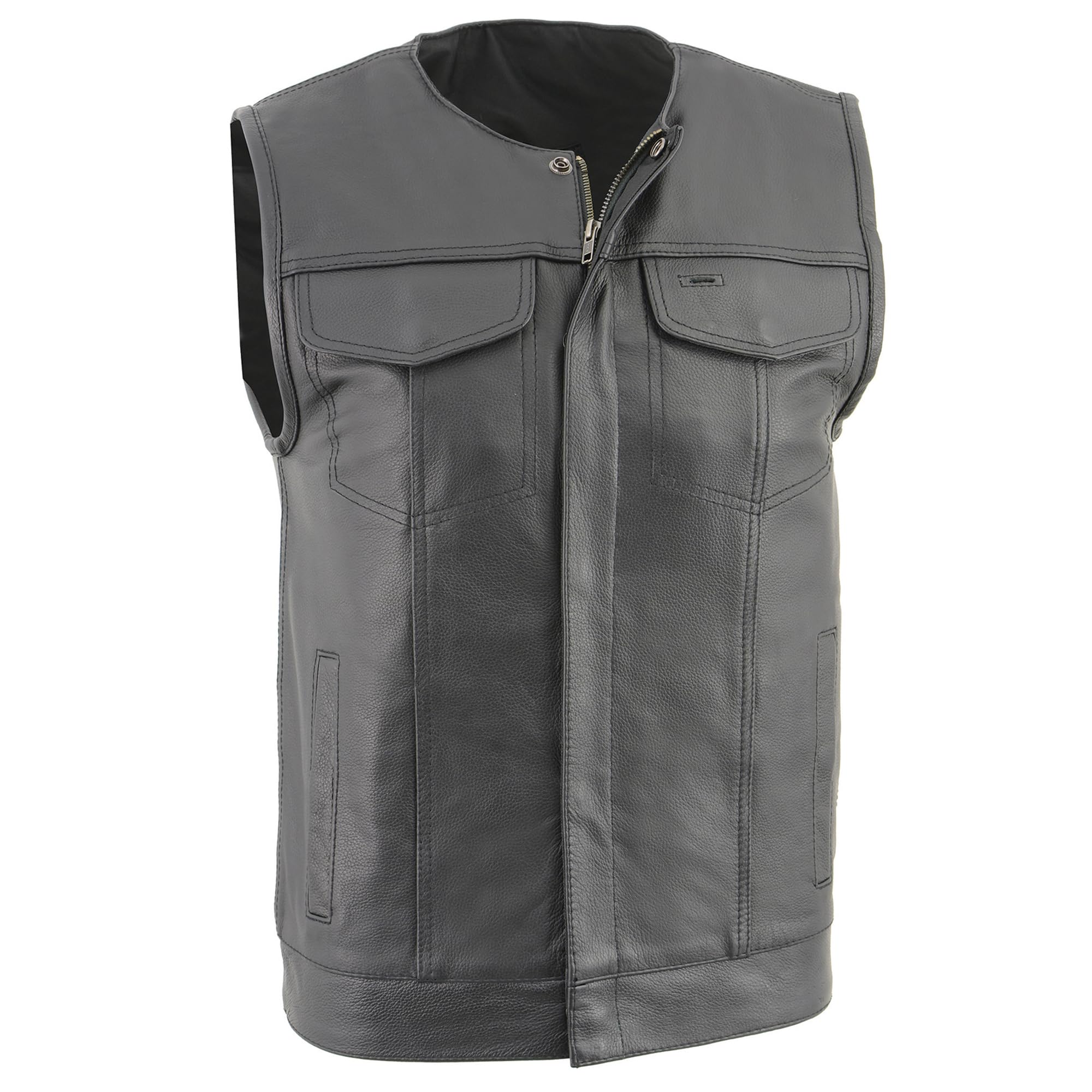 Milwaukee Leather SOA Men's Black Motorcycle Vest with Zipper & Snap Closure - Gun Pockets for Concealed Carry - Perfect for Bikers & Motorcycle Riders - LKM3711