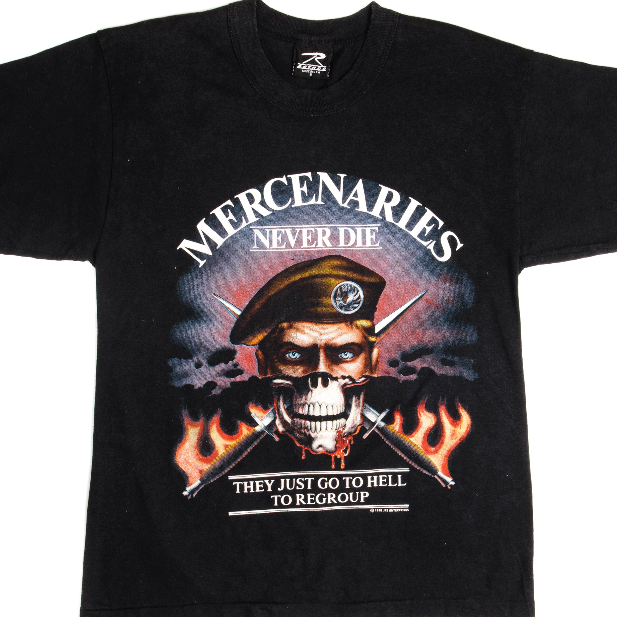 Vintage Mercenaries Never Die T-Shirt 1988 Retro Graphic Tee | Small Size | 100% Cotton Made in USA | Casual Wear & Street Style Outfit