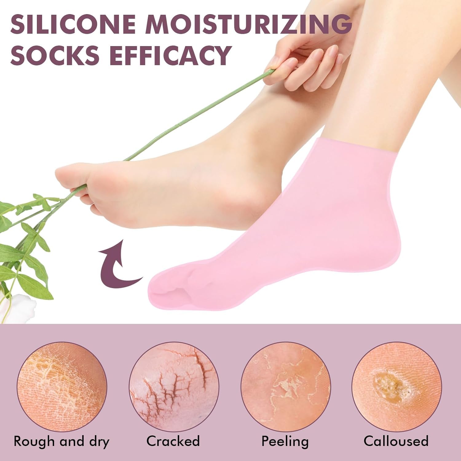 **Soft Gel Aloe Silicone Socks for Women – Anti-Slip Moisturizing Foot Care Socks to Repair Dry Feet, Cracked Heels & Soften Calluses – Keratinized Foot Cover for Hydration & Healing (1 Pair) – Perfect for Overnight Foot Treatment & Relaxation**