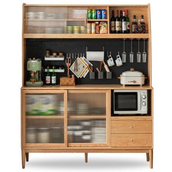 Solid Oak Wood Sideboard Buffet Cabinet - Multi-Functional Storage for Dining Room, Living Room & Entryway - Rustic Farmhouse Style Furniture for Home Decor
