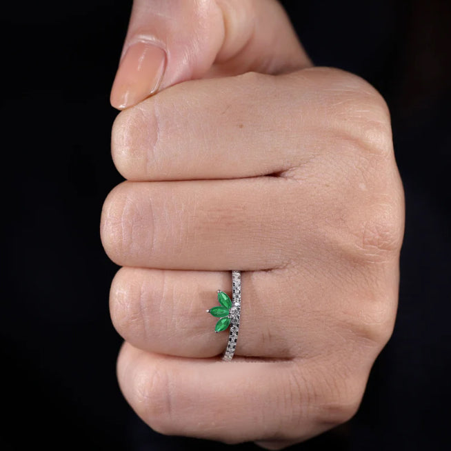 Lab Grown Marquise Green Emerald Engagement Ring - Ethical & Affordable Wedding Jewelry for Proposals, Anniversaries, and Special Occasions