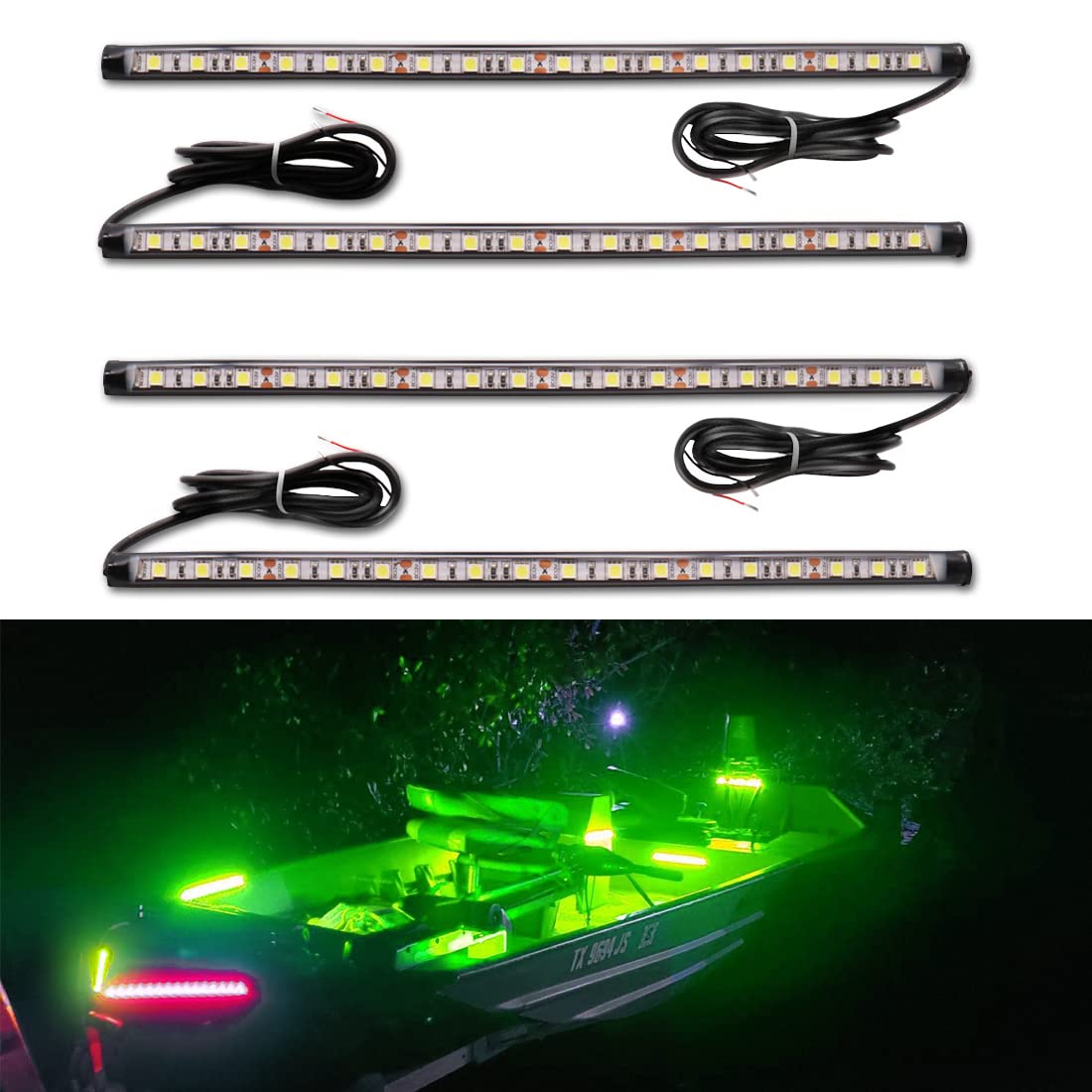 Green LED Boat Lights for Night Fishing & Deck - Marine Strip & Flood Lights