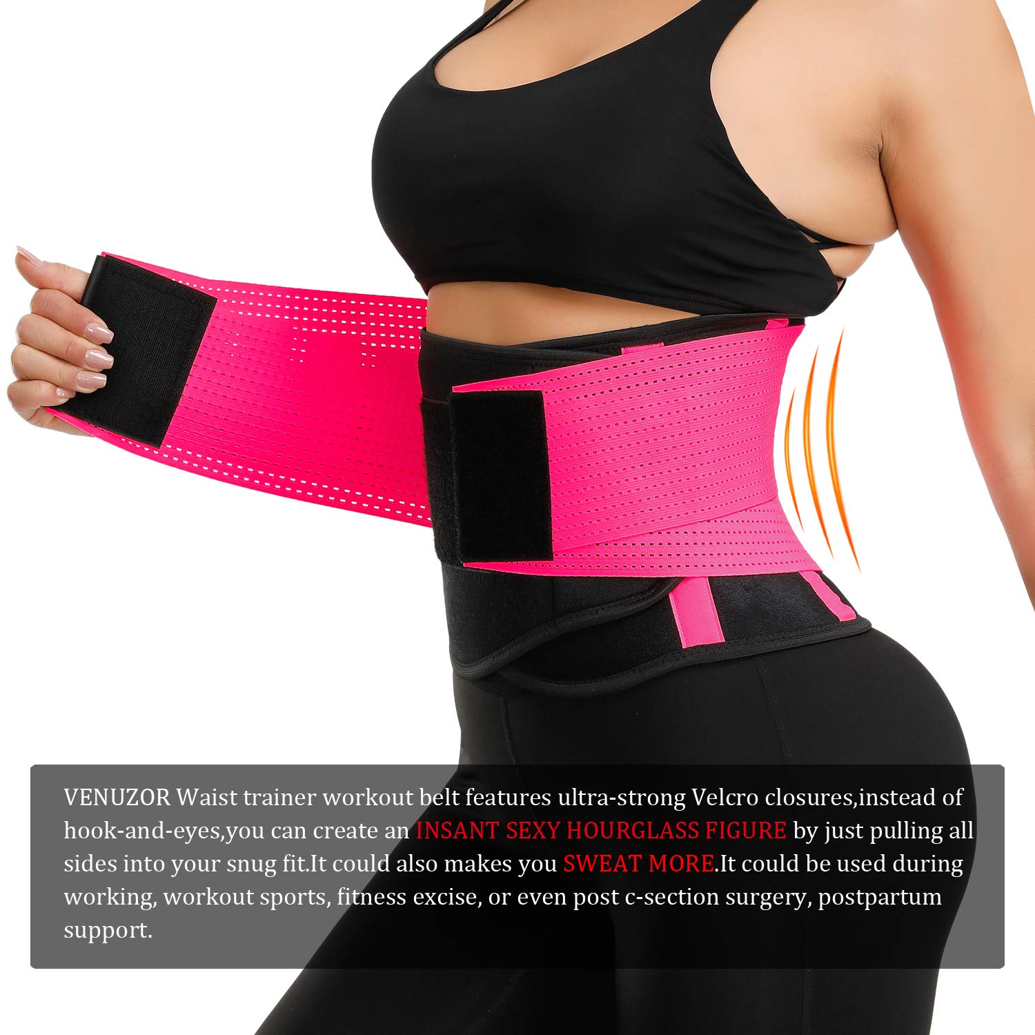 VENUZOR Waist Trainer Belt for Women - Slimming Body Shaper & Waist Cincher - Postpartum Recovery & Workout Girdle - Tummy Control Corset for Weight Loss & Gym Training (Black, Medium) - Perfect for Post-Pregnancy, Yoga & Fitness