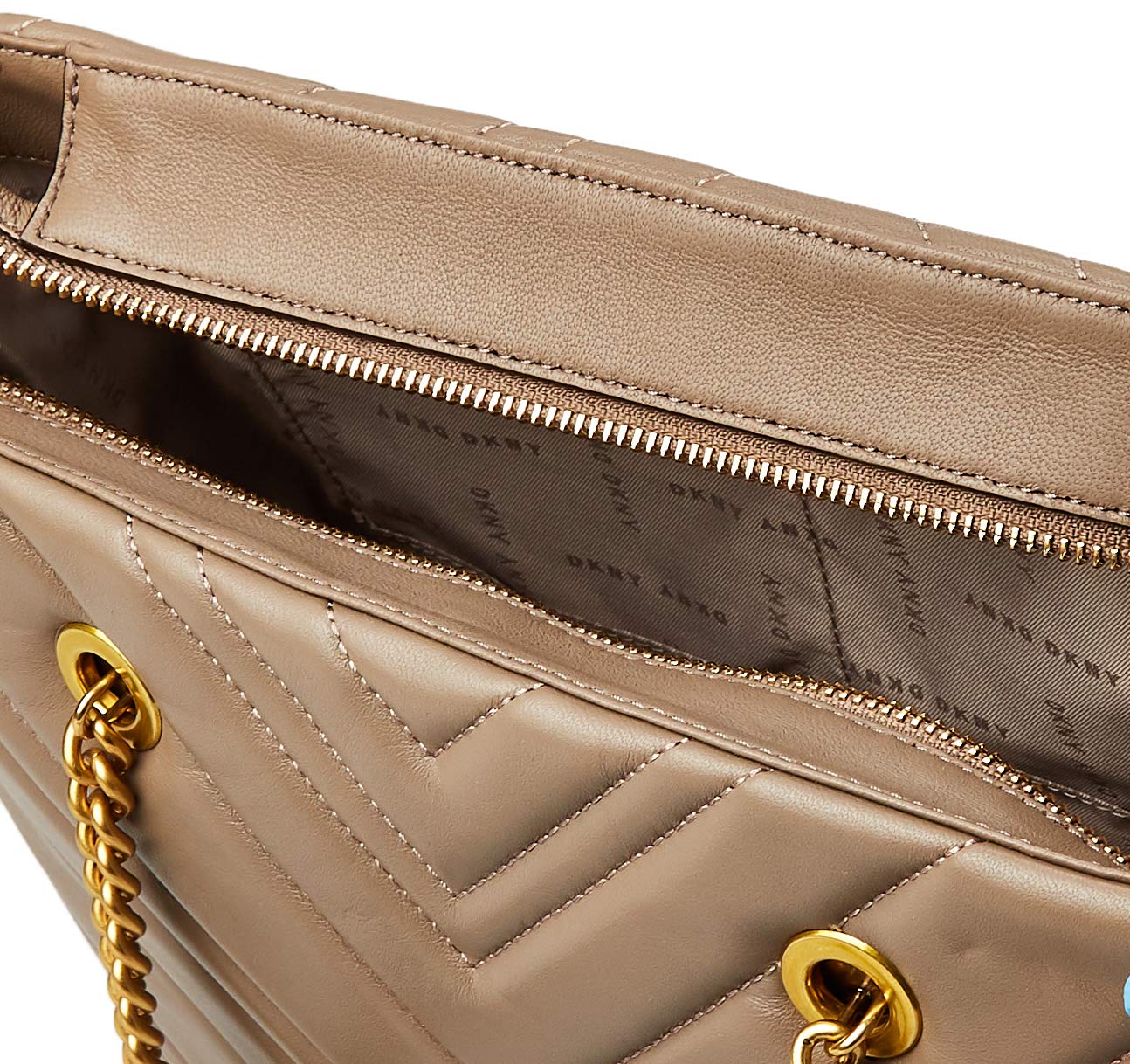 DKNY Vivian Quilted Leather Medium Tote Bag with Chain Shoulder Strap in Dune - Stylish Crossbody Purse for Work, Travel & Everyday Use