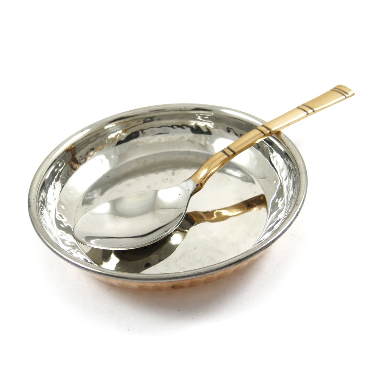 Authentic Traditional Indian Copper Steel Serving Plate with Spoon - Elegant Dinnerware for Indian Cuisine, Parties & Home Decor