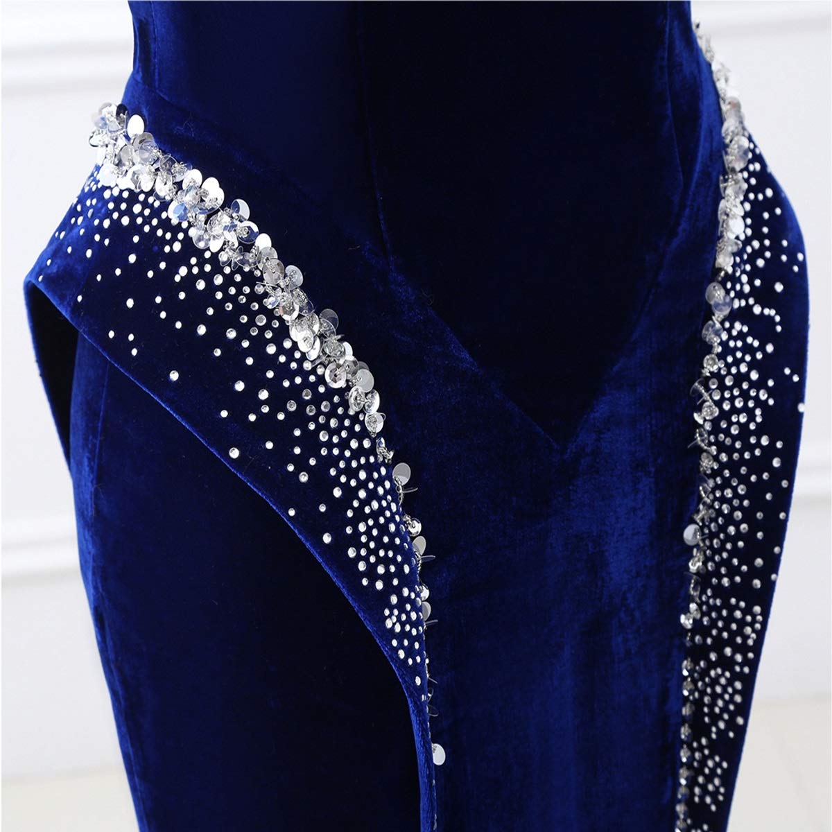 Elegant Women's Symmetrical Trumpet Mermaid Velvet Long Evening Dress with Beaded Tassel - Perfect for Prom, Gala, Wedding & Formal Events