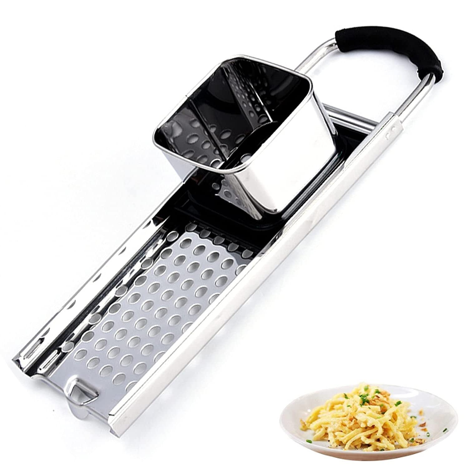 Premium Stainless Steel Spaetzle Maker - German Noodle & Dumpling Press with Safety Pusher & Ergonomic Rubber Handle - Perfect for Homemade Pasta, Spaetzle, Gnocchi & Asian Dumplings