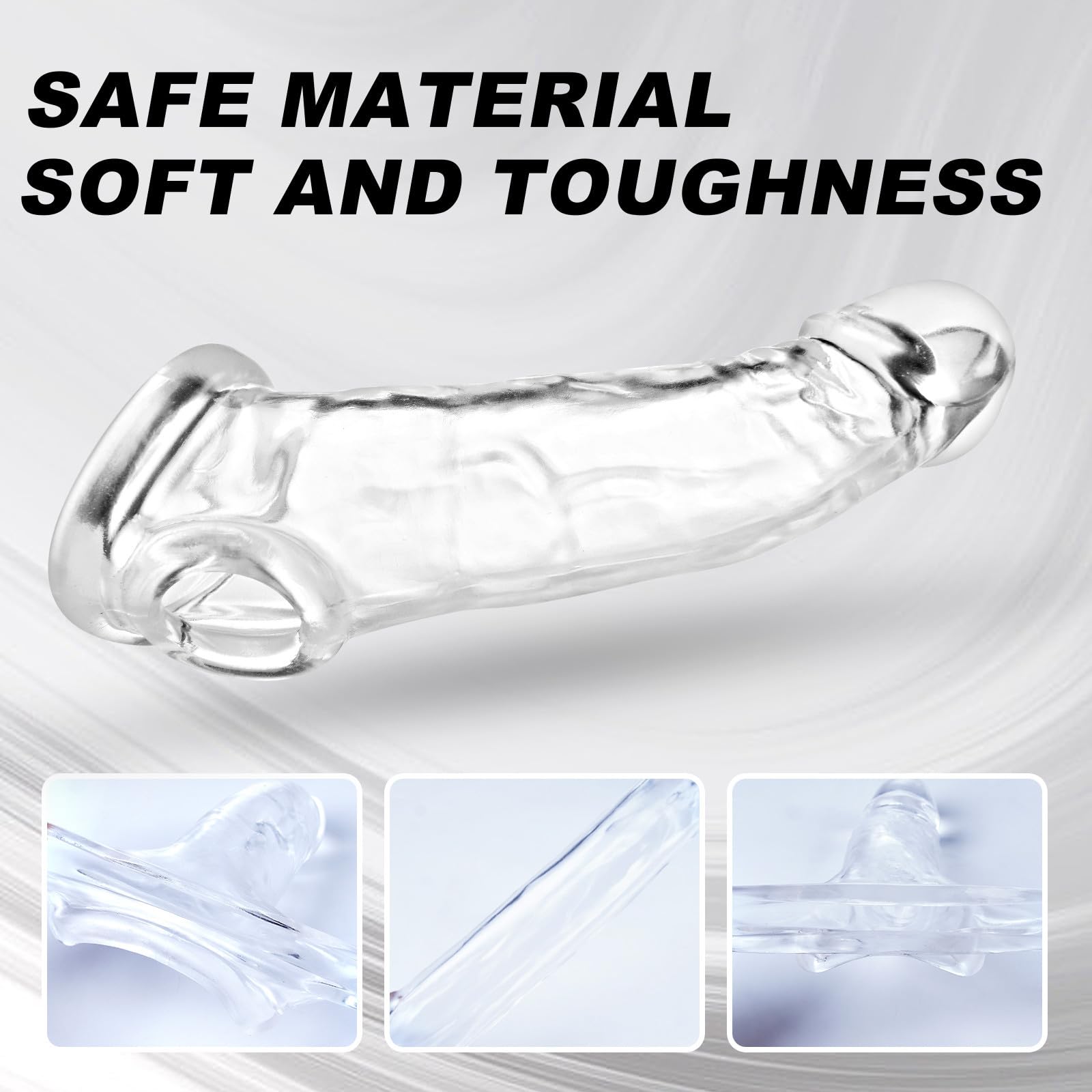 3 Sizes Reusable TPE Penis Sleeve Extender Set - Realistic Texture Penis Enlarger & Thickened Testicle Ring - Male Enhancement Sex Toy for Couples Play & Solo Pleasure - Transparent Design